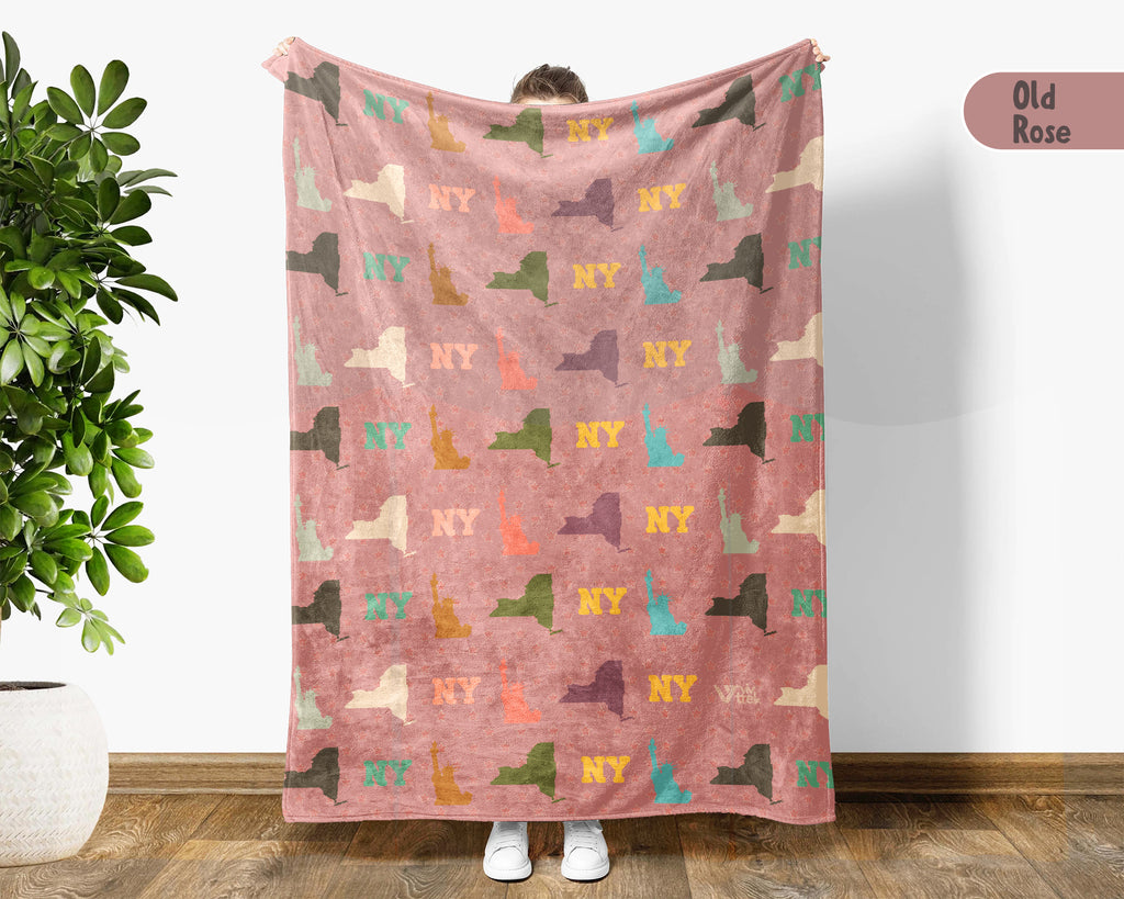 Retro New York Blanket, 4th of July Cozy Patriotic Throw, Vintage NY Lover Fleece, American Flag Inspired New York Home Gift