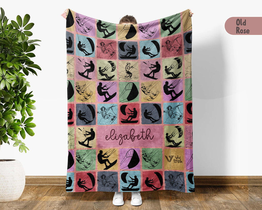 Personalized Kite Surfing Blanket Custom Name Throw Cozy Water Sport Decor Unique Kiteboarding Gift Beach Home Accent