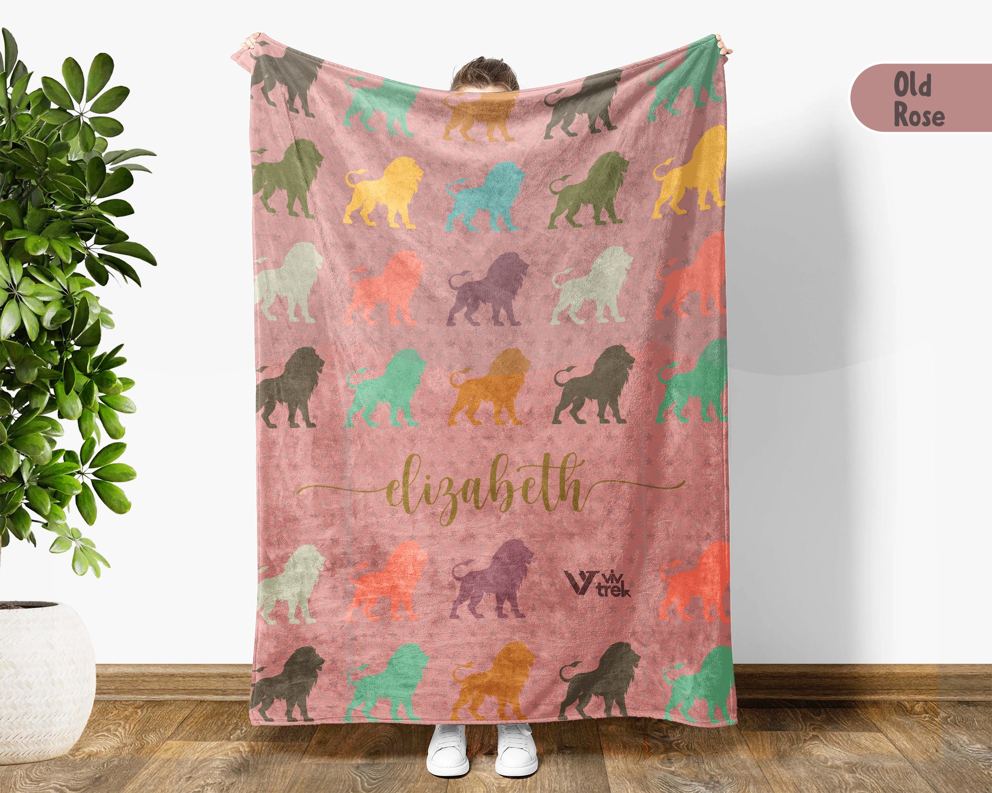 Personalized Vintage Lion Blanket Custom Name Safari Throw Retro Jungle Wildlife Big Cat Cozy Animal Gift Soft Fleece Home Decor Accent