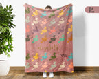 Custom Name Retro Witch Blanket, Personalized Halloween Throw for Cozy Gothic Decor and Magical Autumn Home Spaces