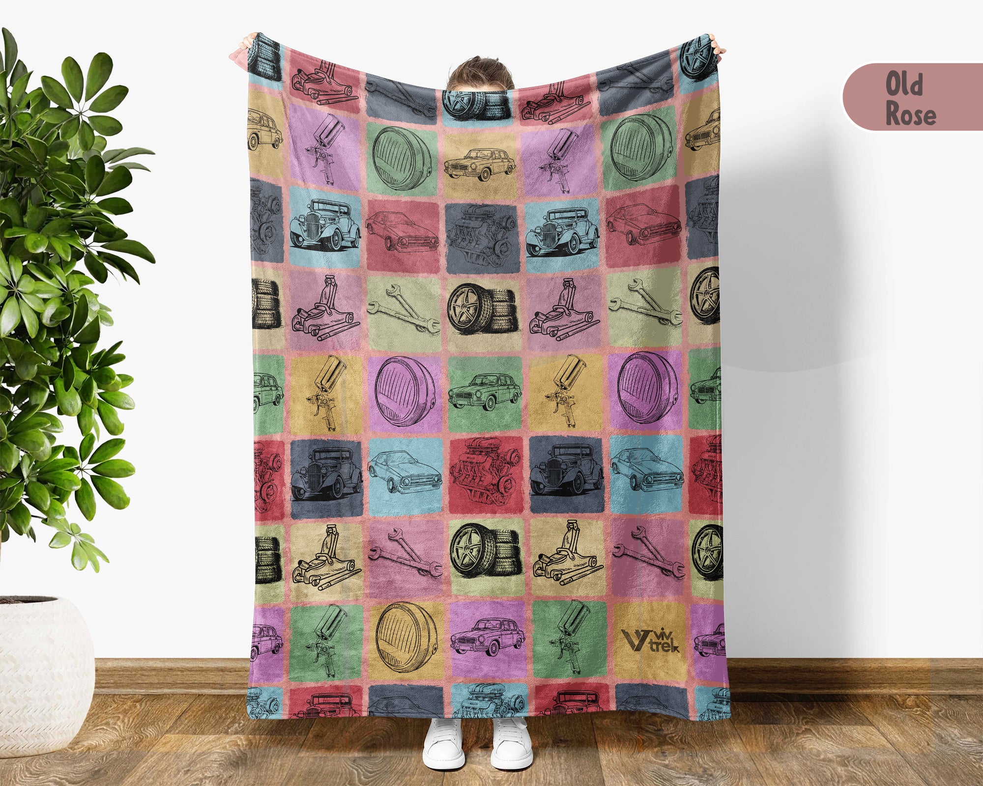 Vintage Classic Car Blanket Cozy Automotive Throw Soft Mechanic Decor Unique Vehicle Lover Gift for Garage Style