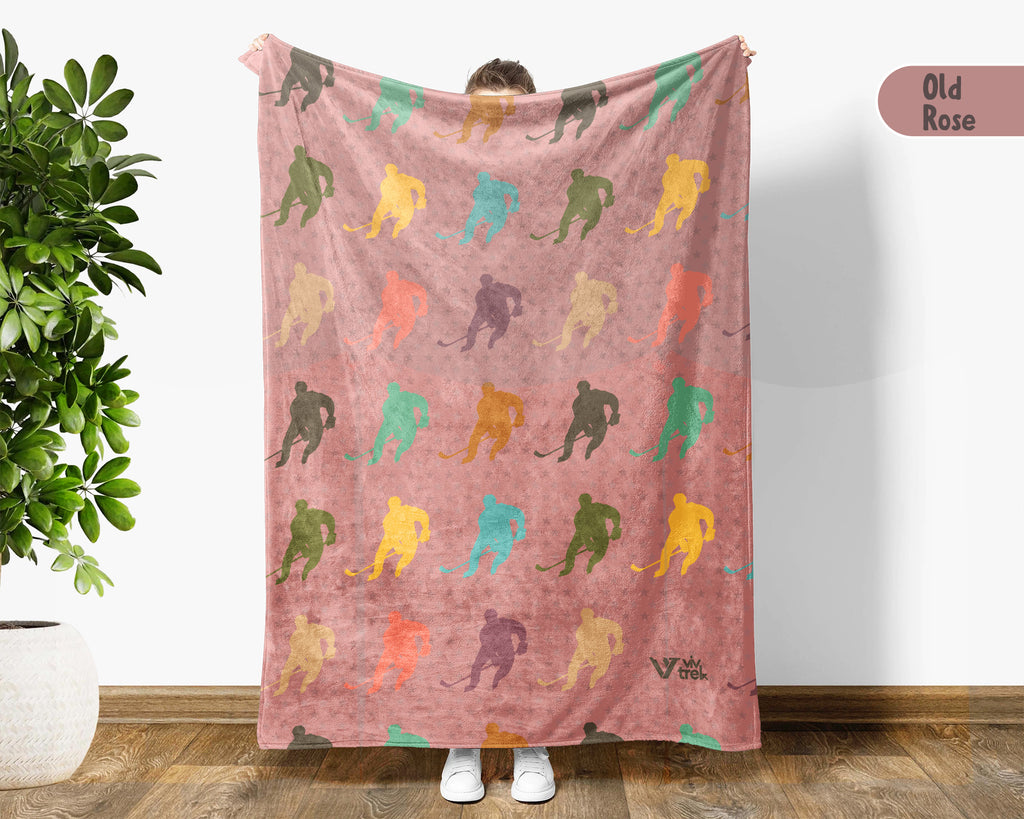 Retro Ice Hockey Player Blanket Cozy Sports Throw for Hockey Lovers Soft Graphic Decor Unique Winter Game Gift for Home