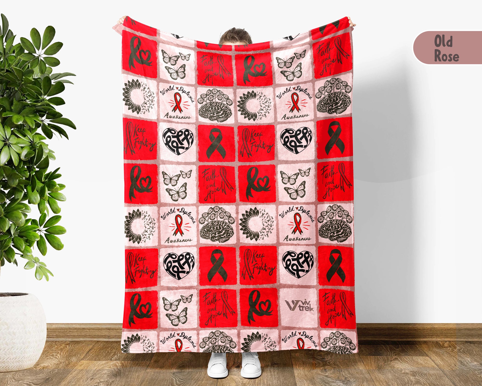 Dyslexia Awareness Blanket for October, Cozy Red Ribbon Throw Battle Blanket for Students, Educators & Family, Meaningful Support Gift