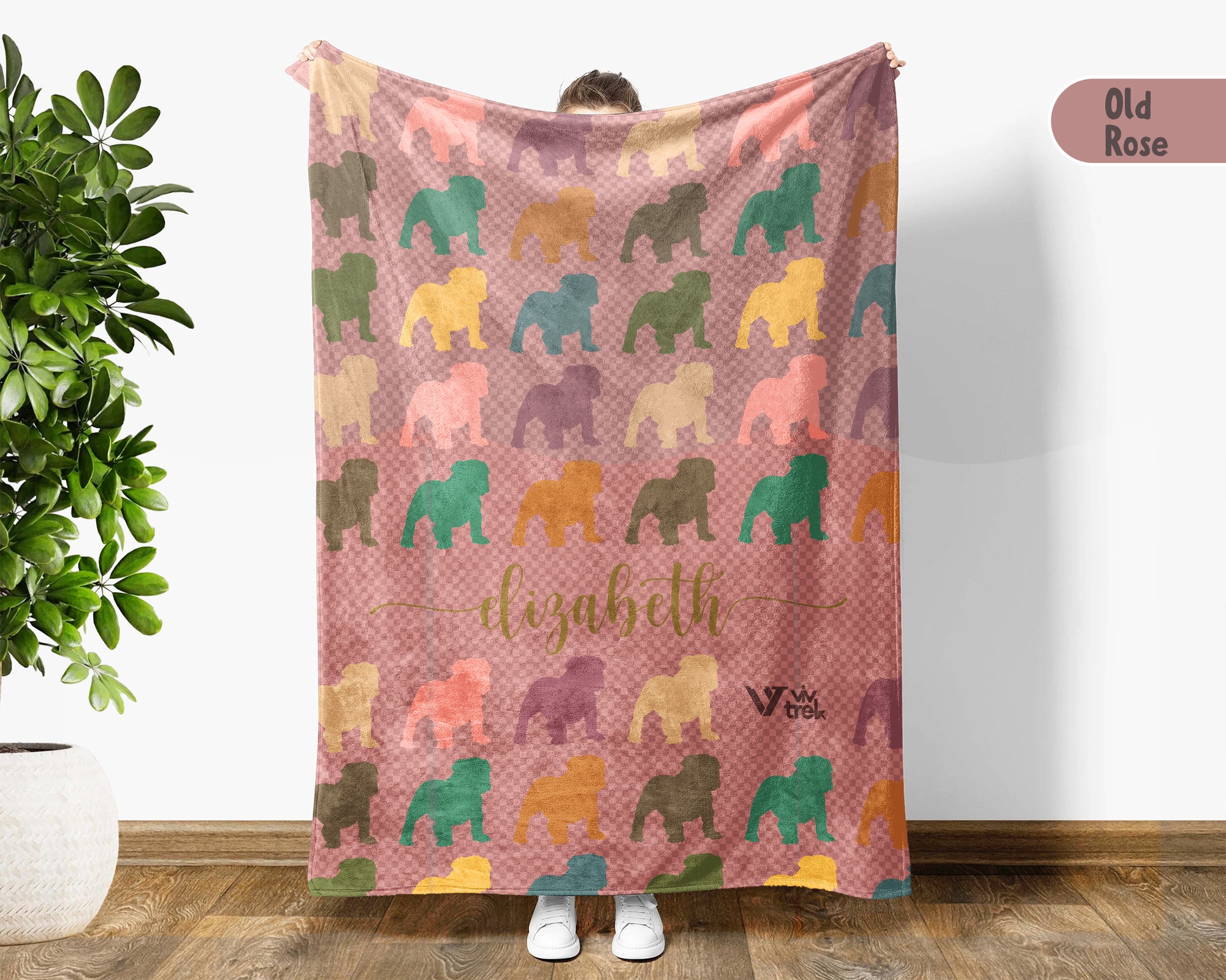 Custom Name Bulldog Blanket – Vintage Style Dog Lover Throw Gift