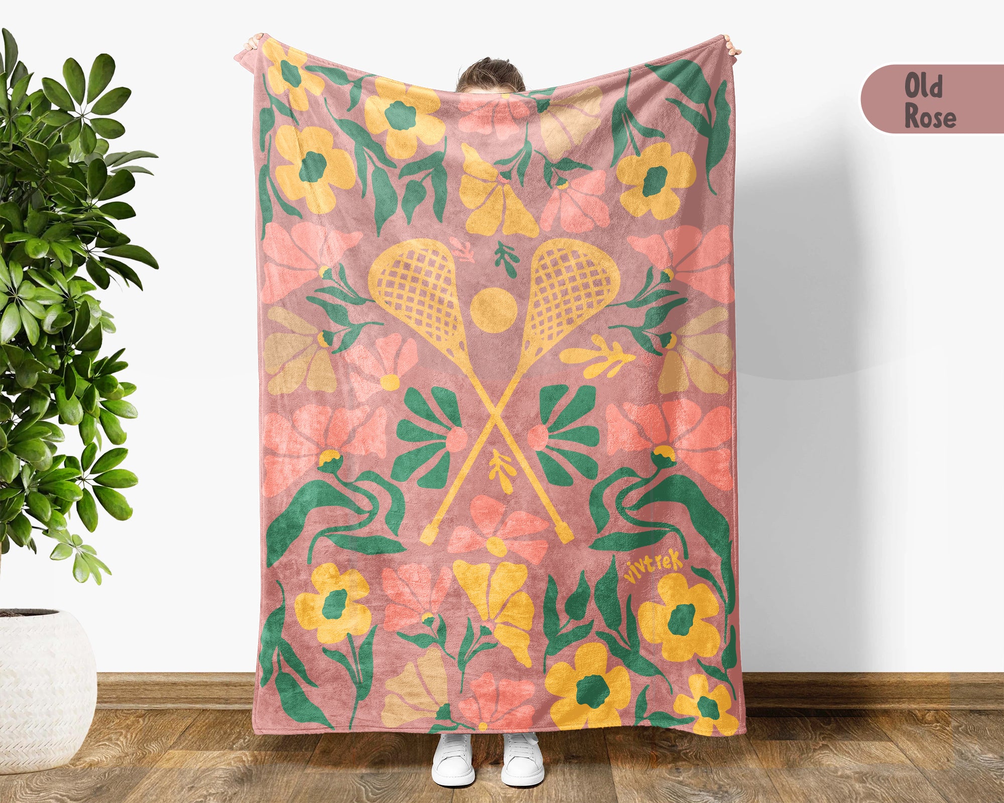 Floral Lacrosse Blanket – Cozy Vintage Sports Throw Gift
