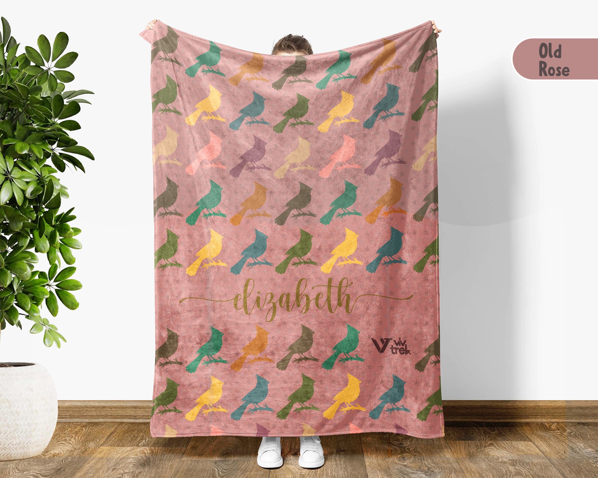 Custom Name Cardinal Blanket Retro Bird Lover Throw Cozy Personalized Gift Soft Wildlife Decor for Home