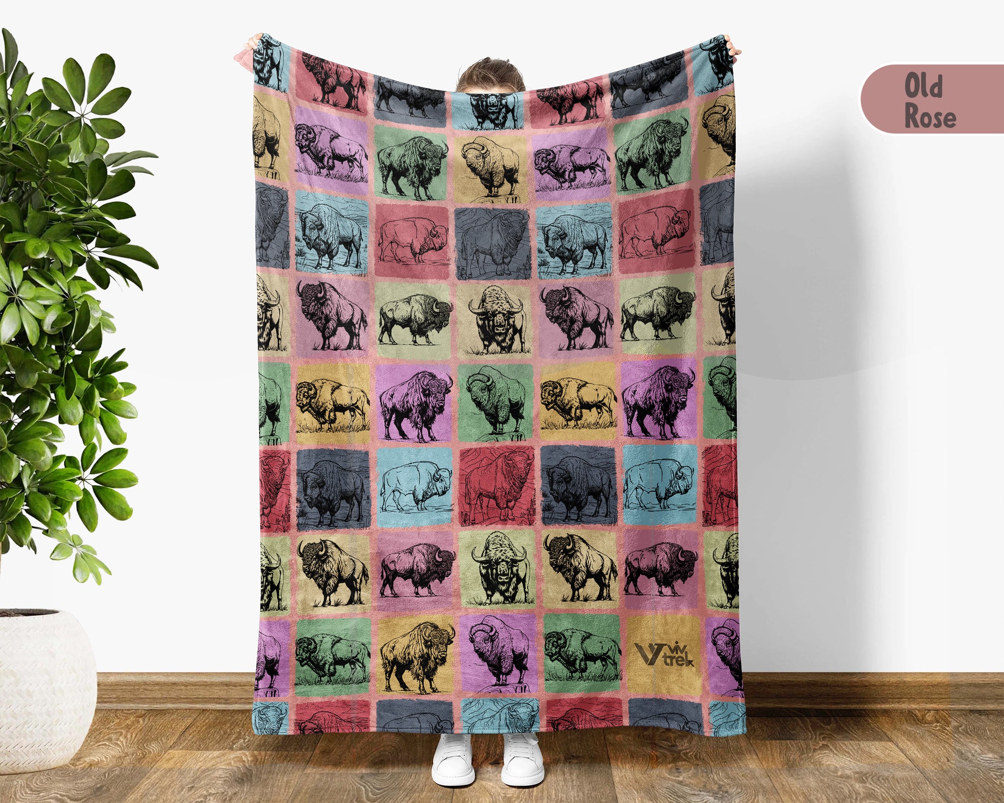 Vintage Bison Blanket Cozy Buffalo Throw Wild Animal Blanket Rustic Wildlife Home Decor Unique Nature Lover Gift for Couch Bedroom