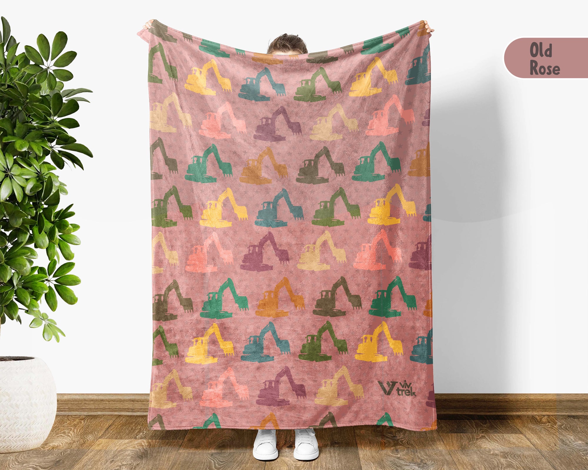 Retro Construction Equipment Blanket, Kids Truck Throw, Bulldozer Crane Loader Cozy Blanket, Vintage Machinery Gift for Boys Girls