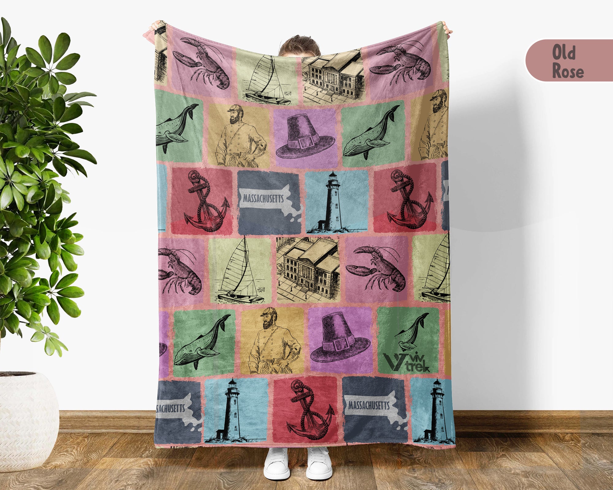 Retro Massachusetts State Blanket, Patriotic 4th of July Throw, Vintage MA Cozy Blanket, American Inspired Home Decor Gift