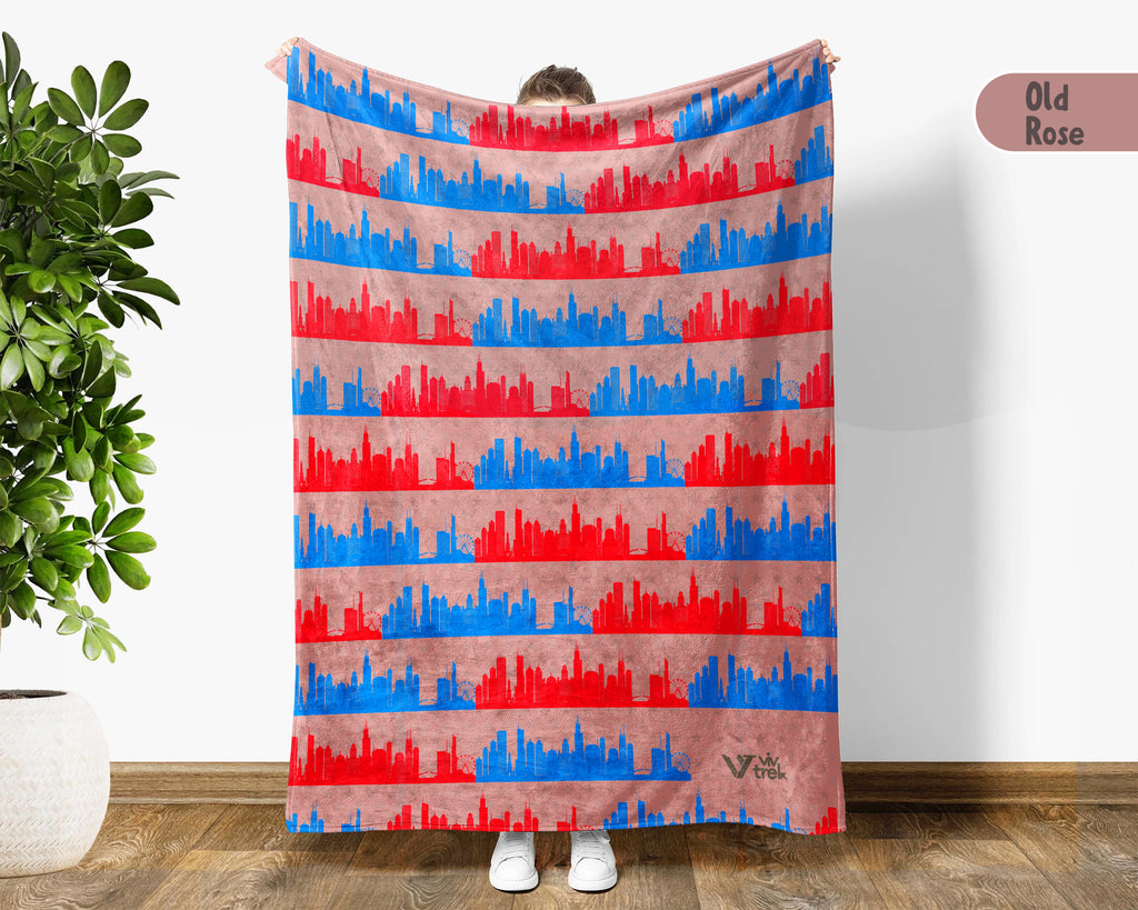 Retro Chicago City Map Blanket Throw, Cozy Windy City Decor, Skyline Design, Illinois Pride Gift, Urban Sofa Throw Blanket