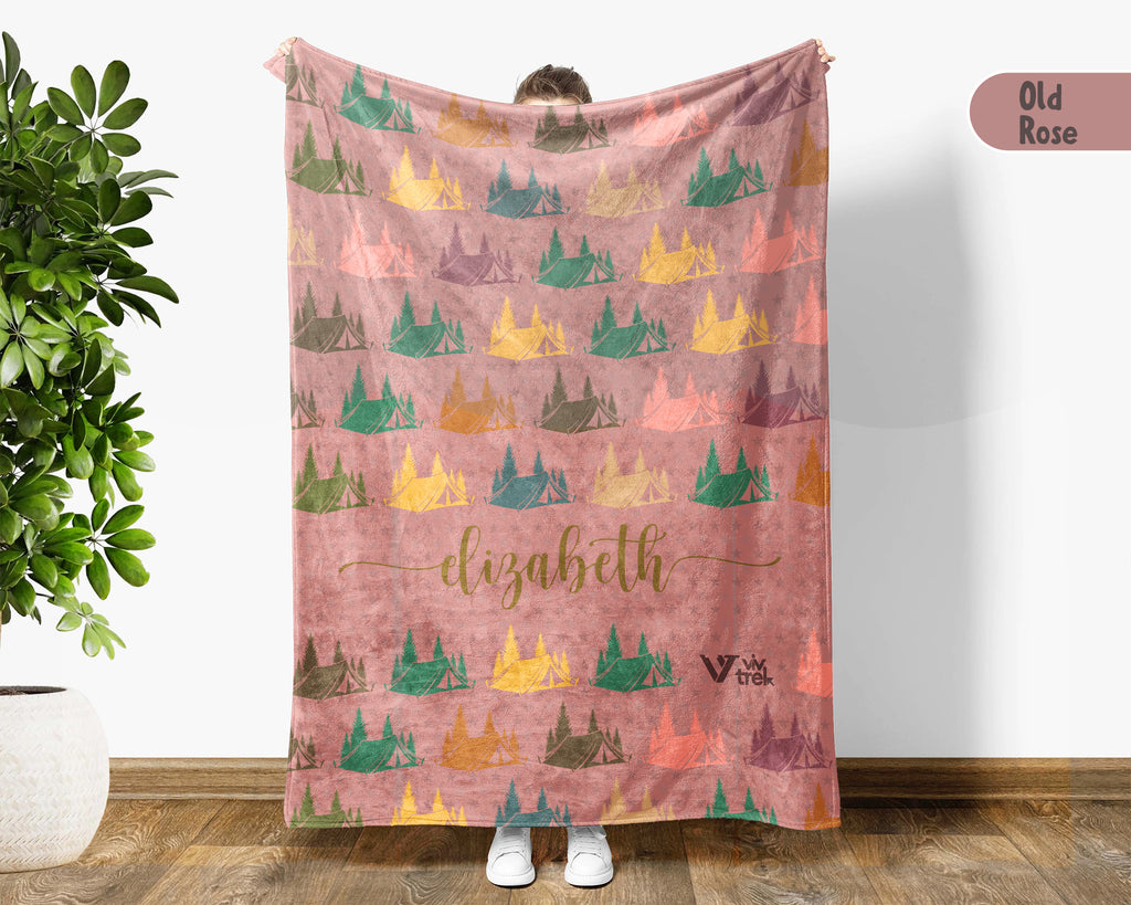 Custom Name Camping Blanket, Personalized Nature Throw, Cozy Outdoor Gift for Campers, Travelers, and Hikers
