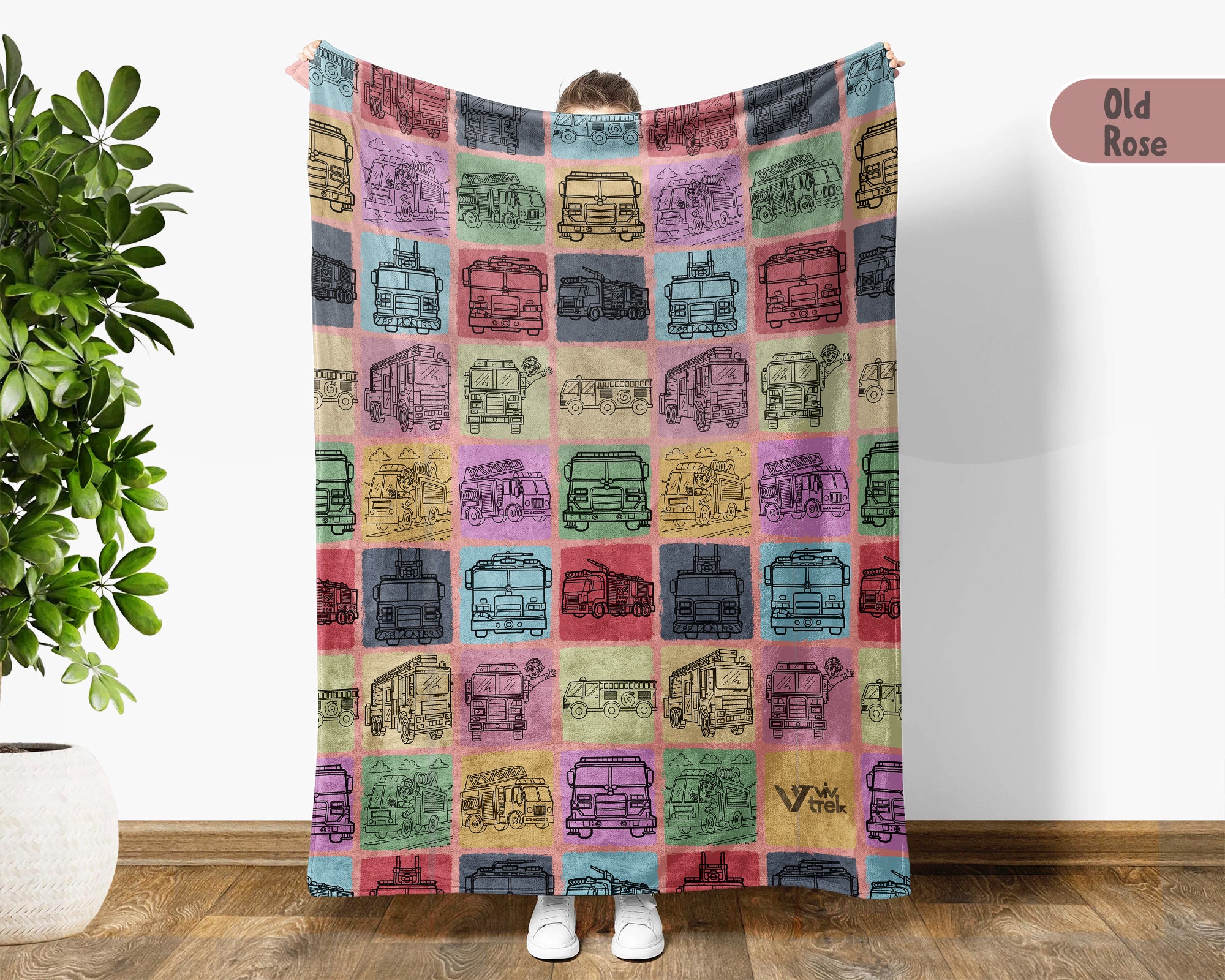 Vintage Fire Truck Blanket – Cozy Kids Firefighter Throw Gift
