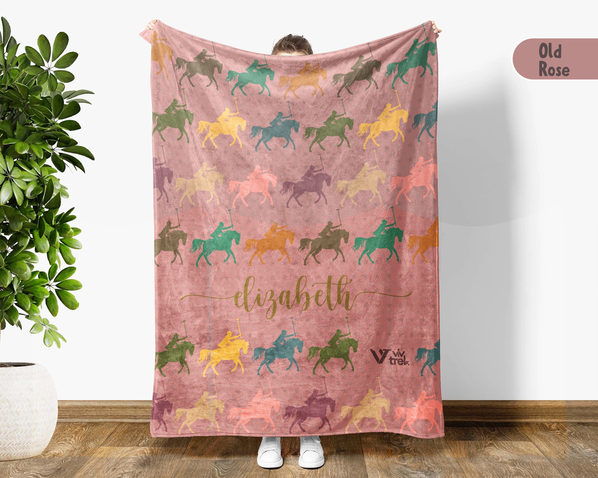 Custom Name Polo Blanket, Cozy Retro Equestrian Throw for Horse Enthusiasts
