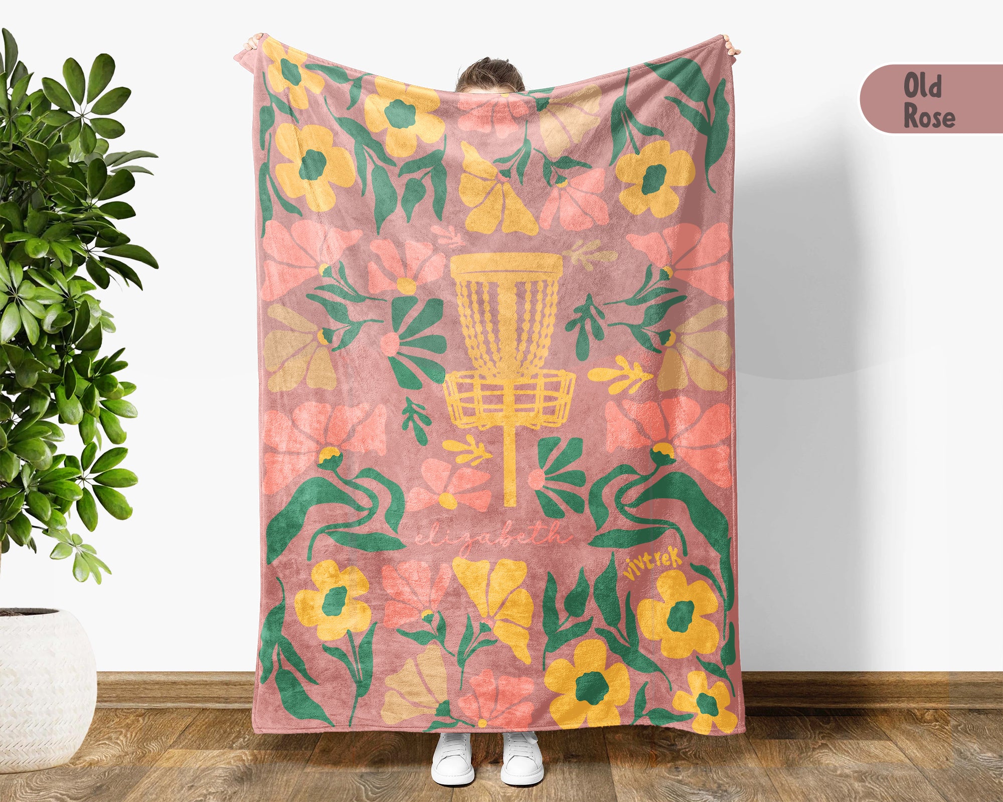 Custom Name Floral Disc Golf Blanket, Cozy Sports Lover Throw