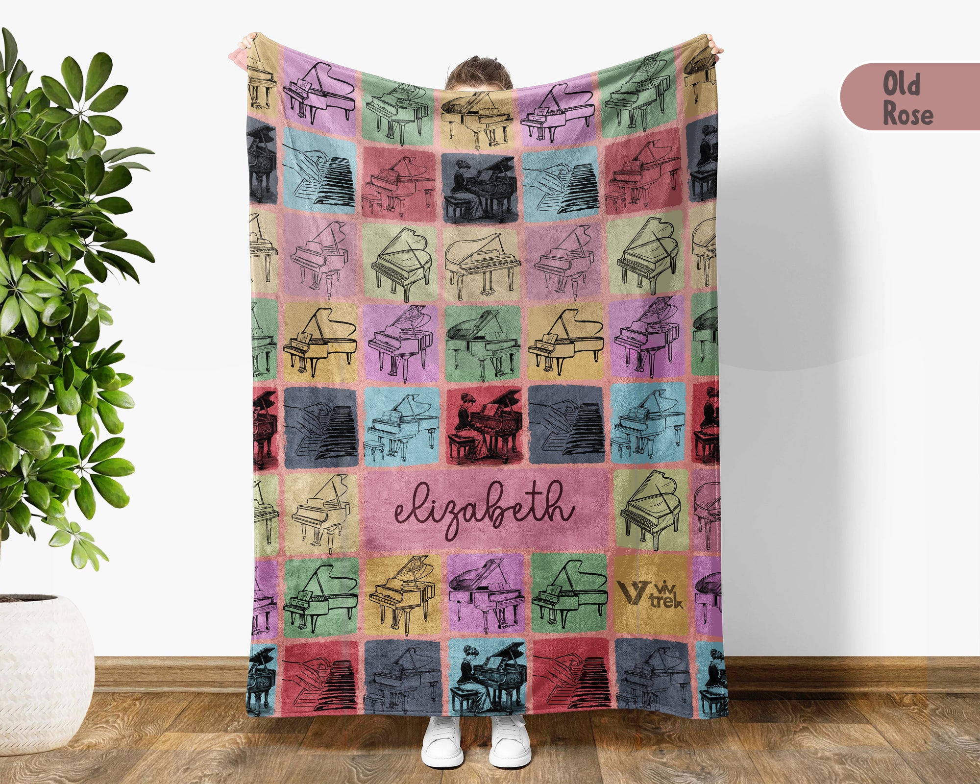 Custom Piano Blanket Personalized Name Vintage Grand Music Lover Retro Pianist Throw Cozy Classical Music Gift Home Accent