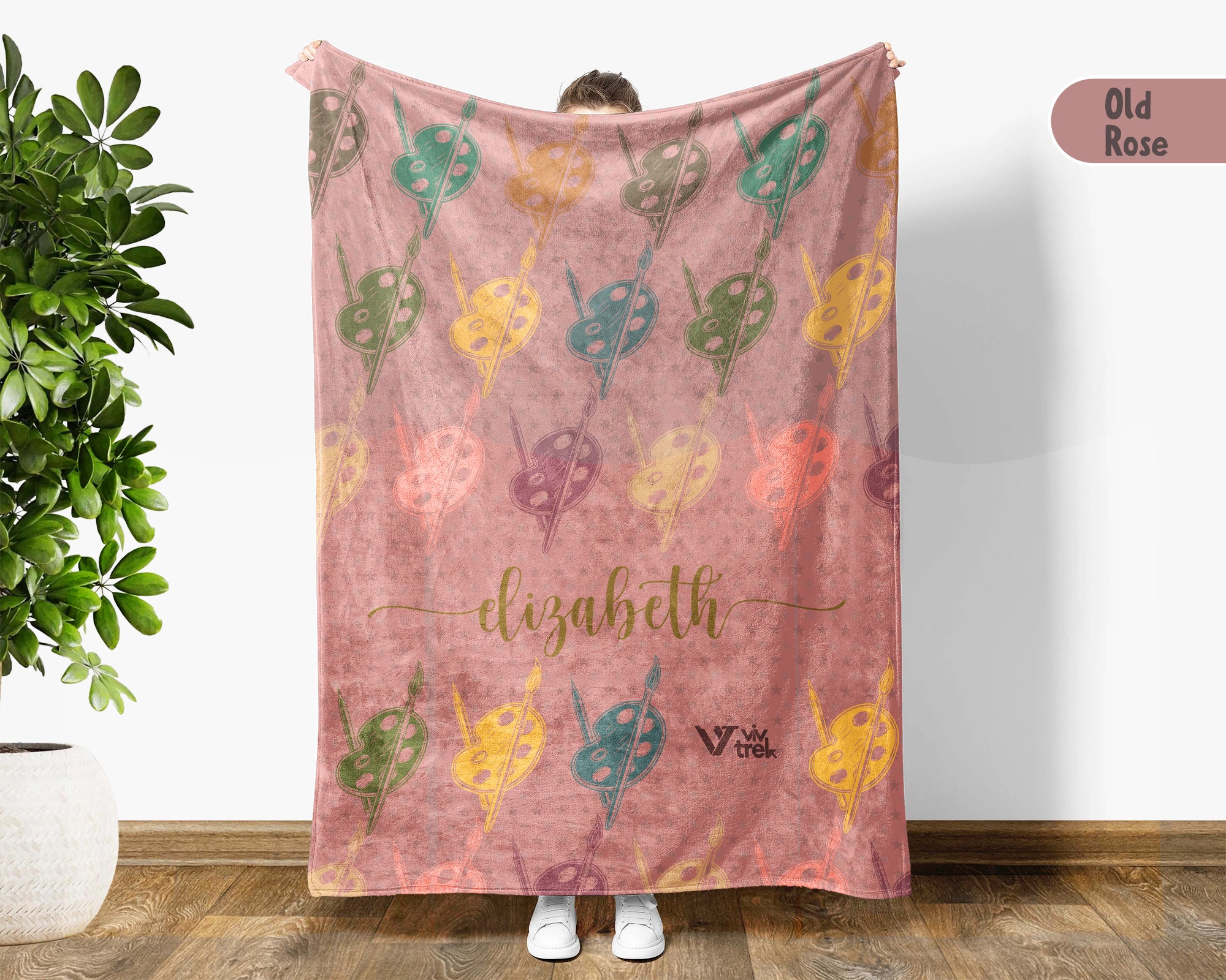 Custom Name Artist Blanket, Retro Acrylic Brush Throw for Painters and Creative Hobby Lovers, Cozy Art Room Decor