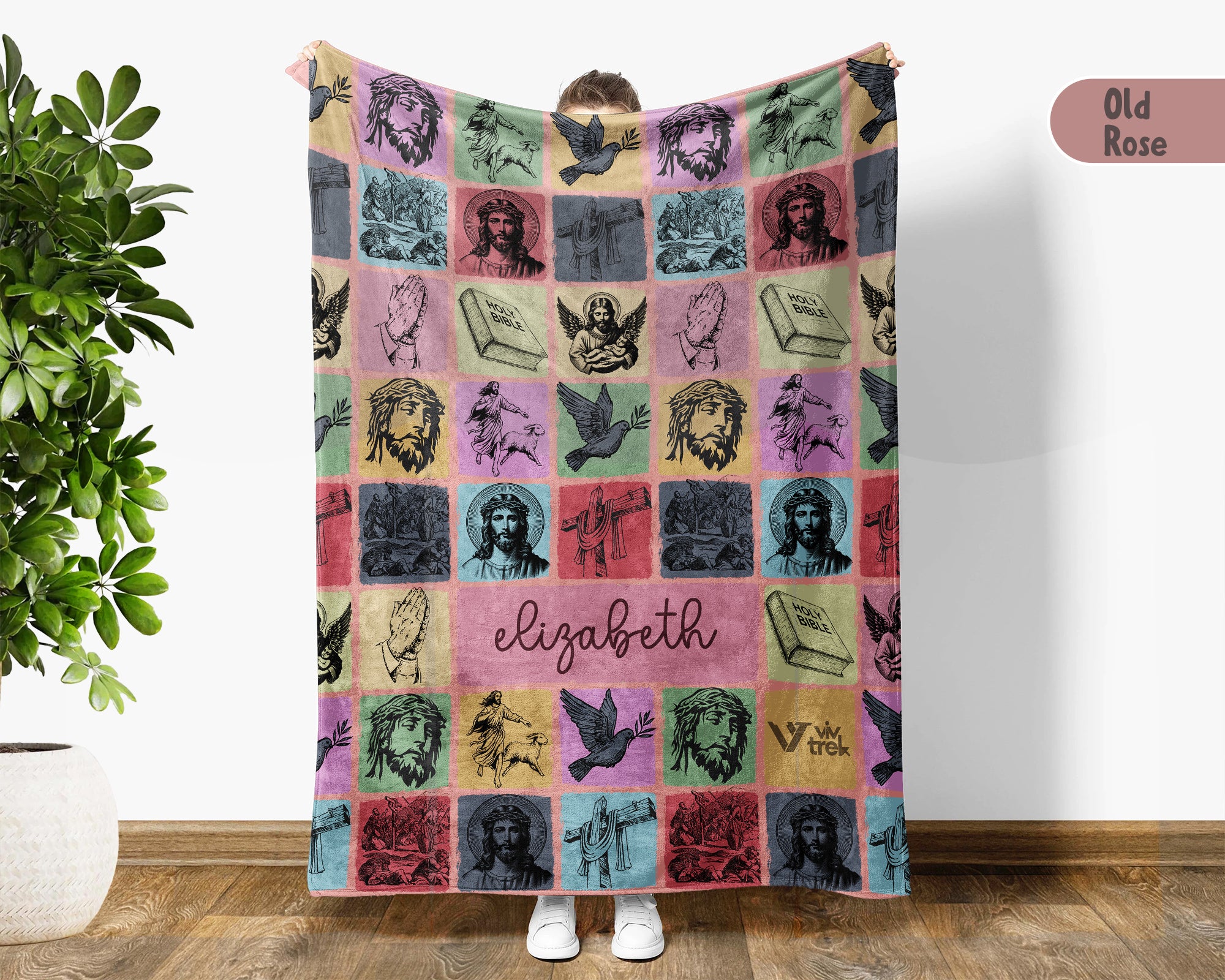 Custom Retro Christian Jesus Blanket Personalized Name, Cozy Faith Throw Gift for Believers, Religious Home Decor