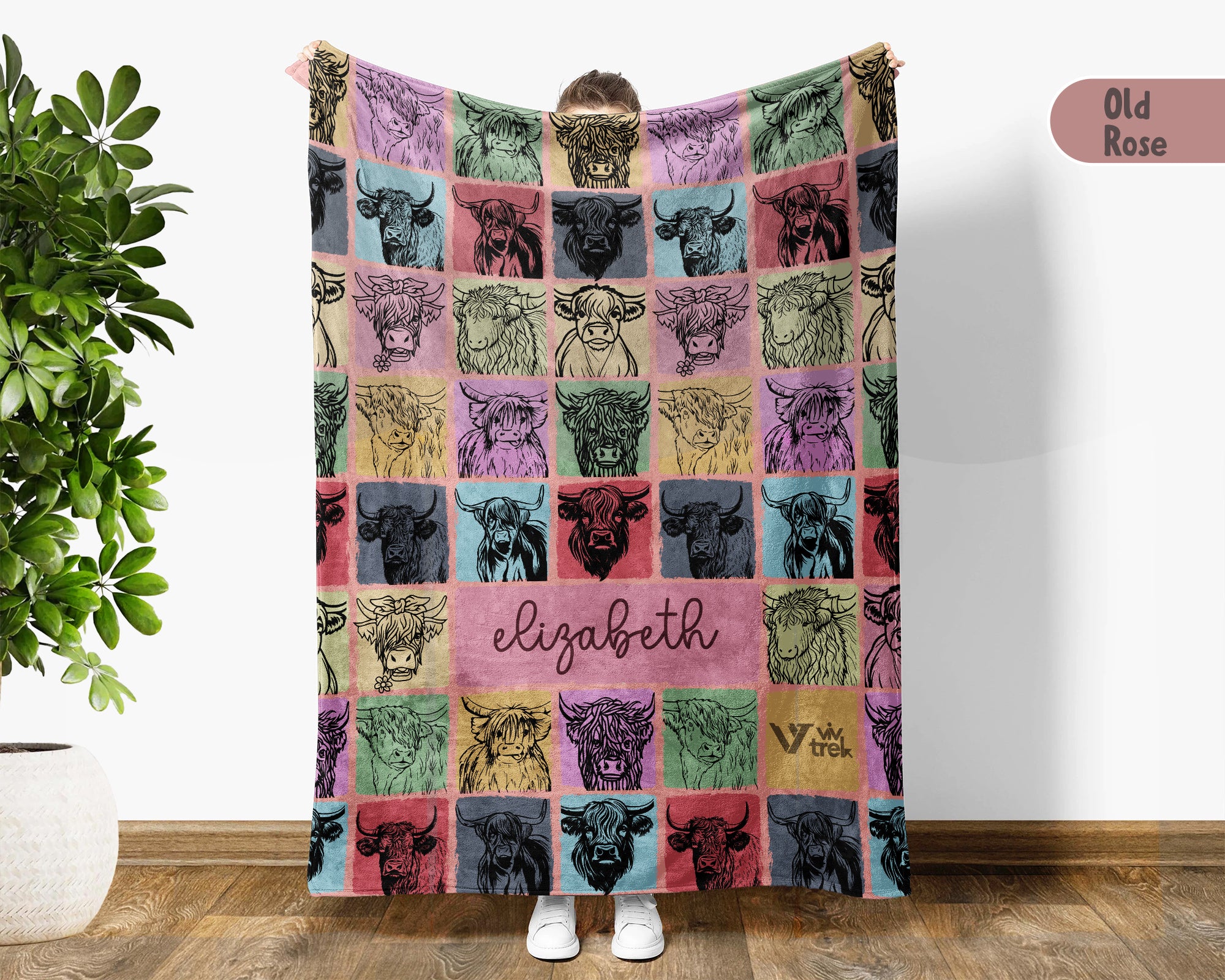 Vintage Personalized Highland Cow Blanket Cozy Custom Name Throw Soft Farm Animal Decor Unique Cow Lover Gift for Home