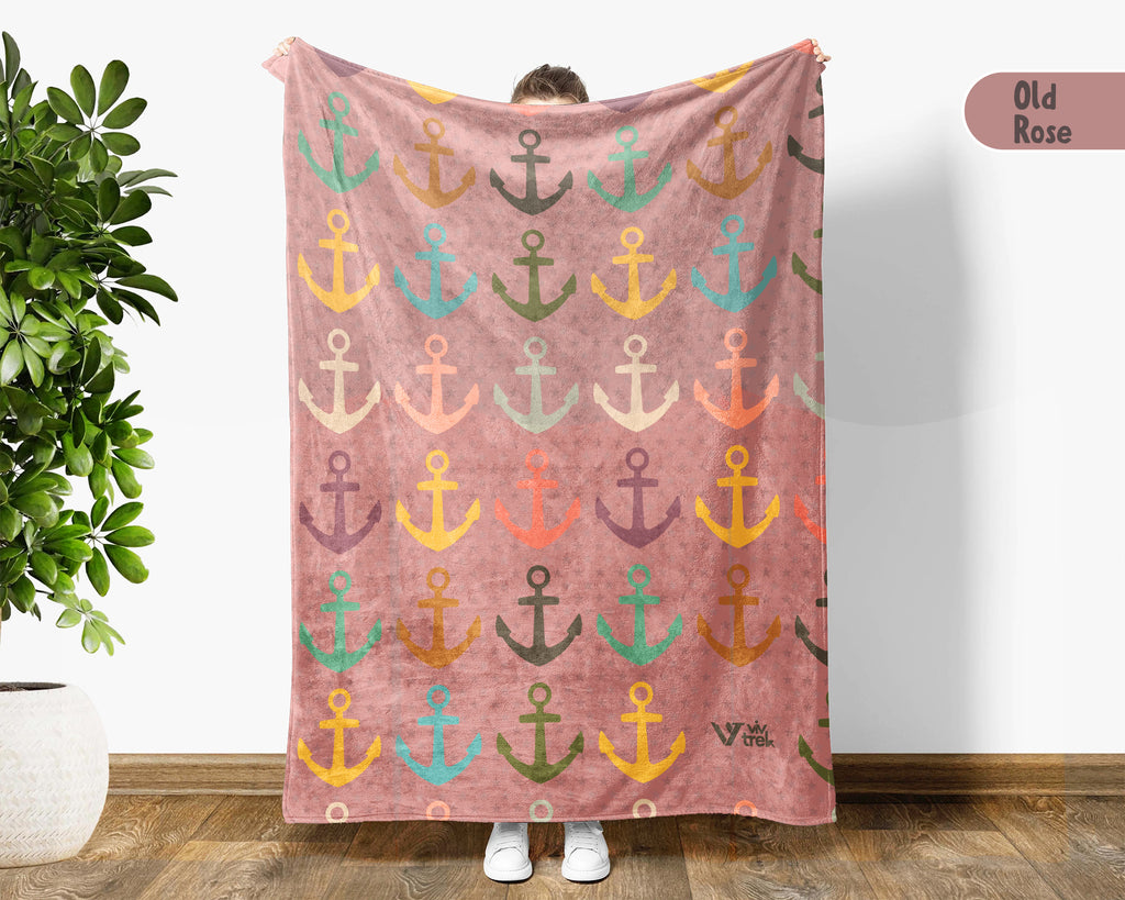 Retro Boat Anchor Blanket for Lake House Decor, Nautical Throw Gift for Sailors, Captains and Boating Fans