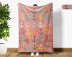 Retro Boat Anchor Blanket for Lake House Decor, Nautical Throw Gift for Sailors, Captains and Boating Fans