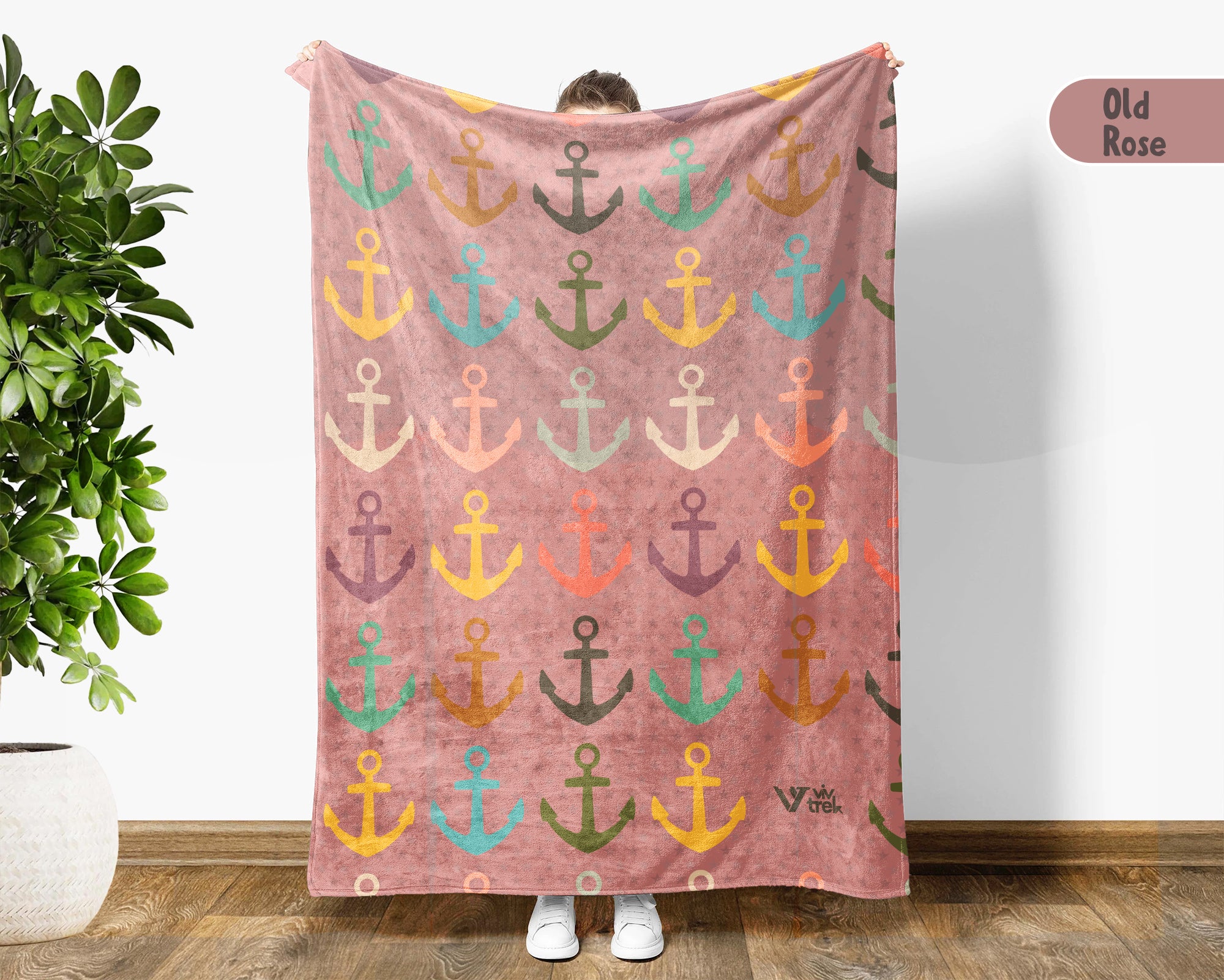 Retro Boat Anchor Blanket for Lake House Decor, Nautical Throw Gift for Sailors, Captains and Boating Fans