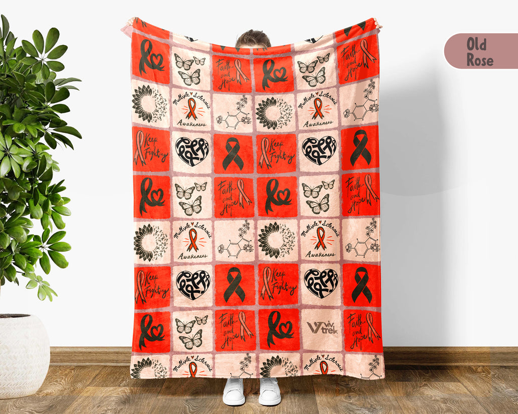 Multiple Sclerosis Blanket, Orange Ribbon Support Throw, March MS Awareness Gift, Cozy Comfort Battle Blanket for Advocacy and Care
