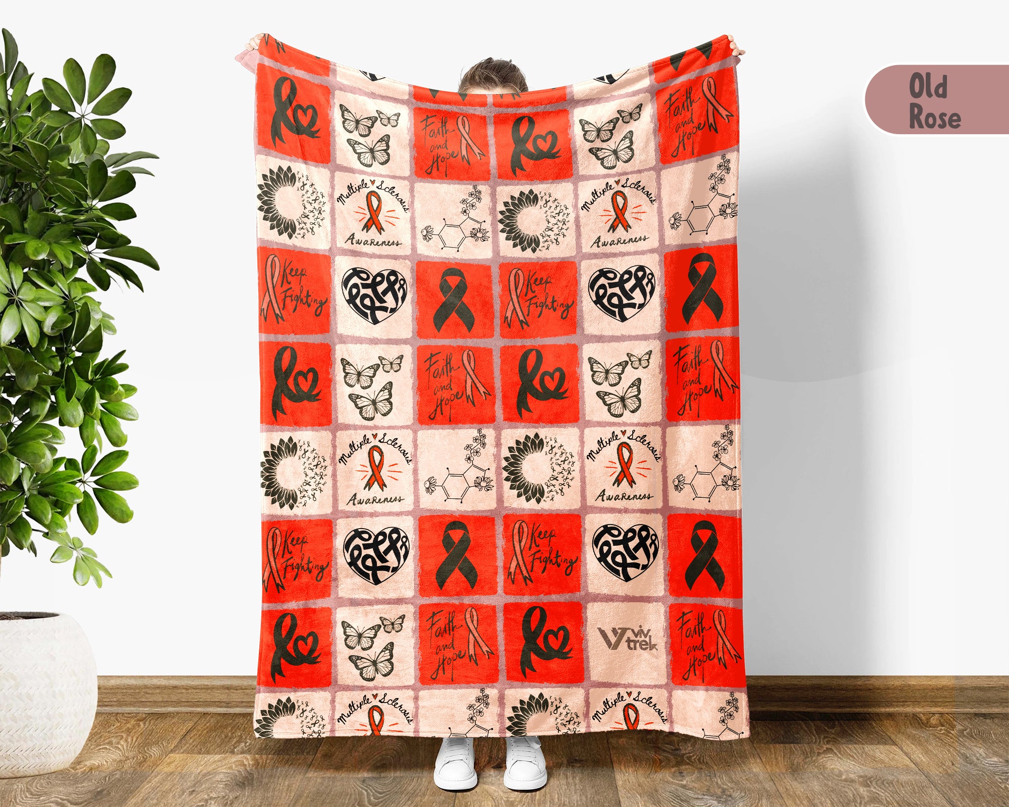 Multiple Sclerosis Blanket, Orange Ribbon Support Throw, March MS Awareness Gift, Cozy Comfort Battle Blanket for Advocacy and Care
