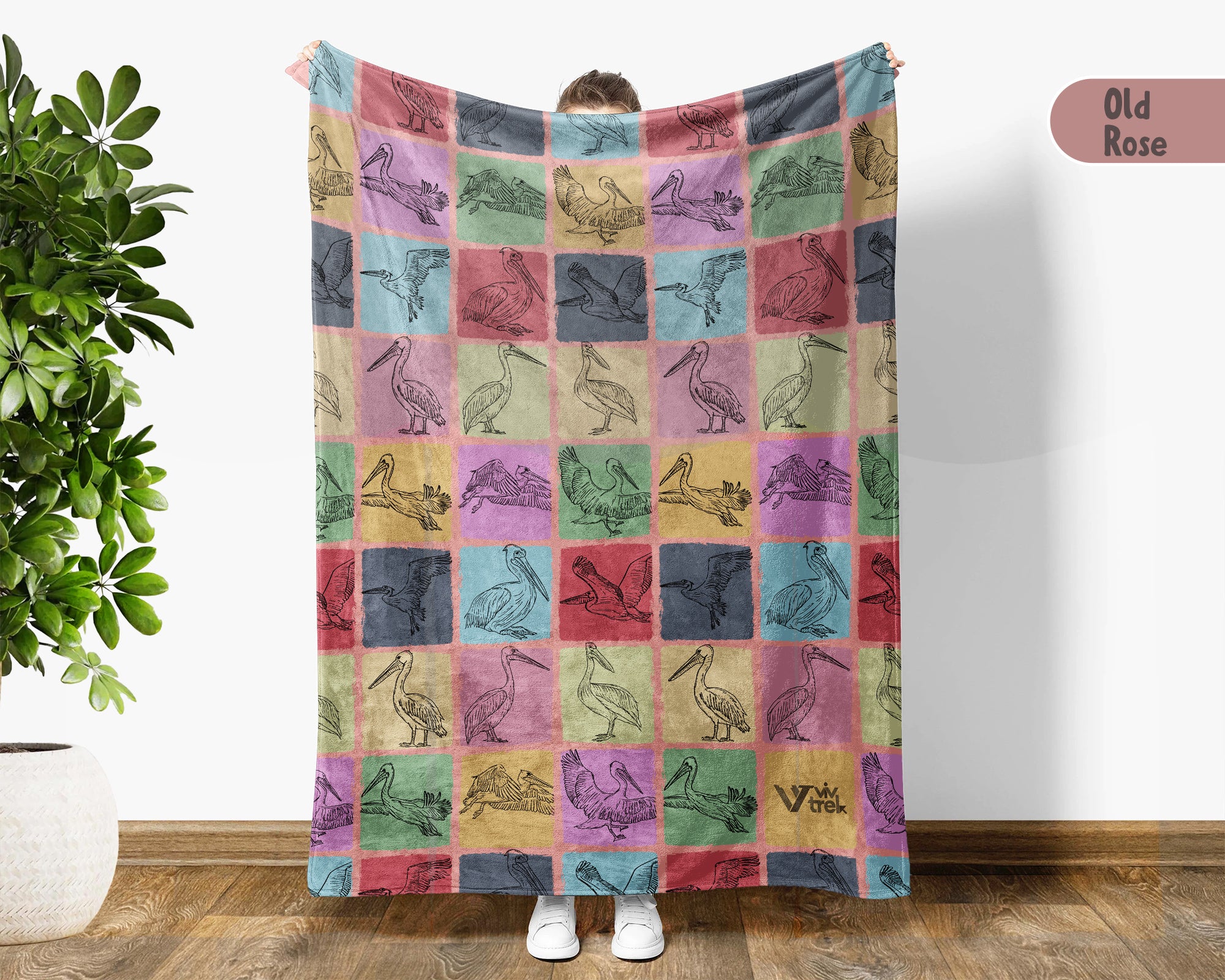 Vintage Pelican Throw Blanket – Cozy Coastal Wildlife Gift for Bird Lovers