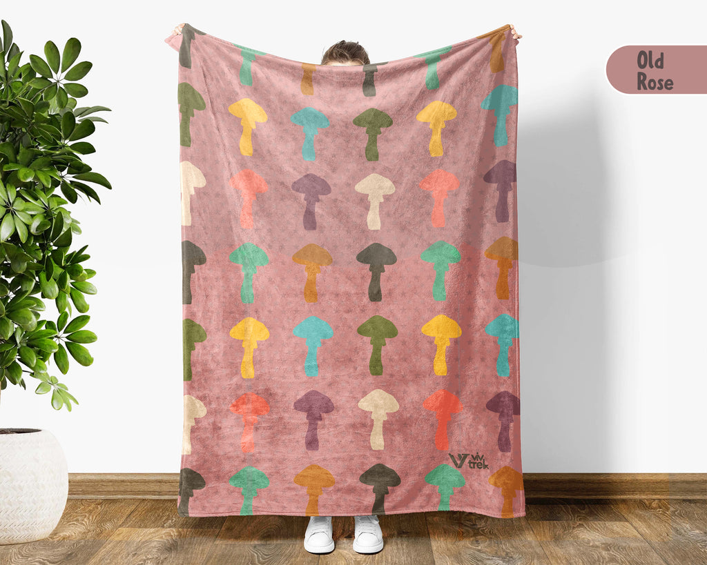 Retro Mushroom Blanket Gift for Nature Lovers, Cozy Fungi Throw, Woodland Inspired Decor Accent for Bedroom and Living Spaces