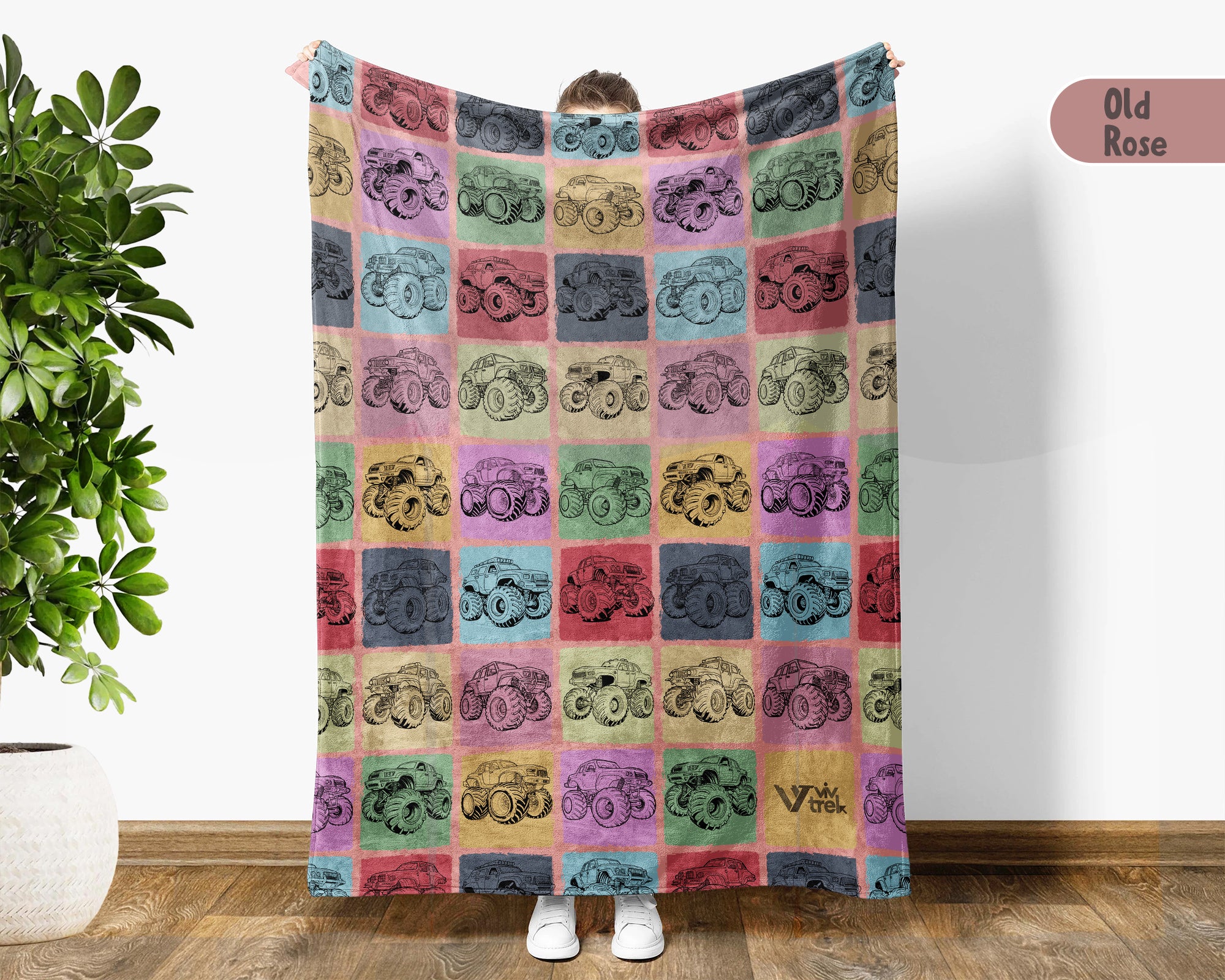 Retro Monster Truck Blanket for Kids, Cozy Truck Throw Gift
