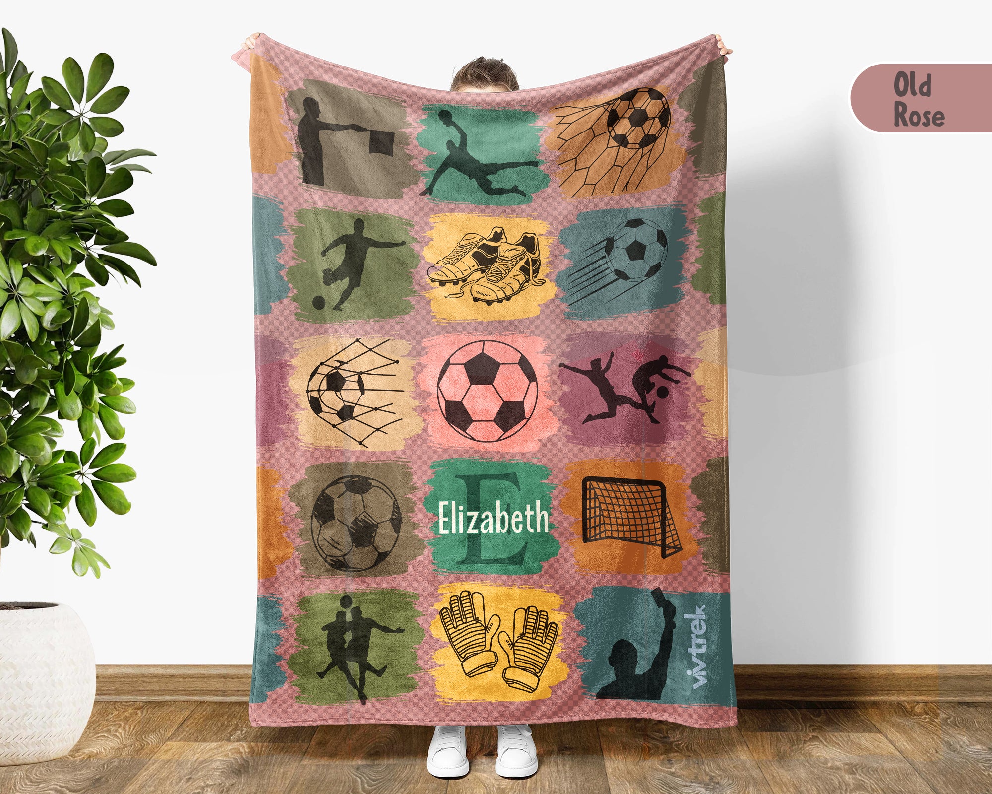 Custom Soccer Blanket, Retro Personalized Name Soccer Throw for Boys and Girls, Unique Soccer Lover Gift, Cozy Sports Blanket