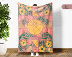 Custom Name Basketball Blanket, Cozy Floral Sports Throw for Hoop Fans
