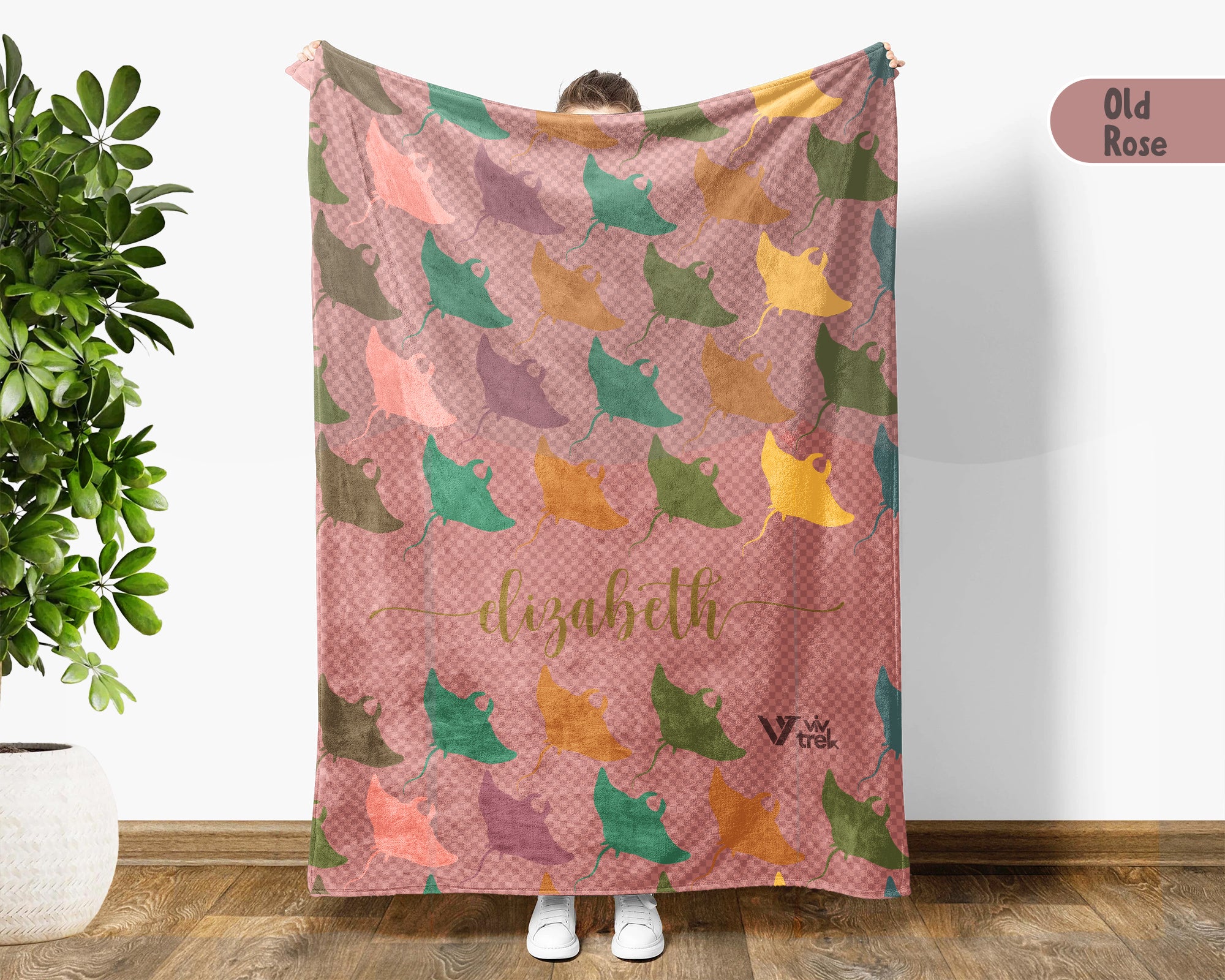 Custom Name Stingray Blanket, Cozy Retro Ocean Throw for Sea Life Lovers