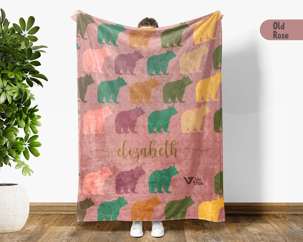 Personalized Bear Blanket Custom Name Wildlife Throw Retro Animal Graphic Cozy Rustic Home Decor Unique Nature Inspired Gift