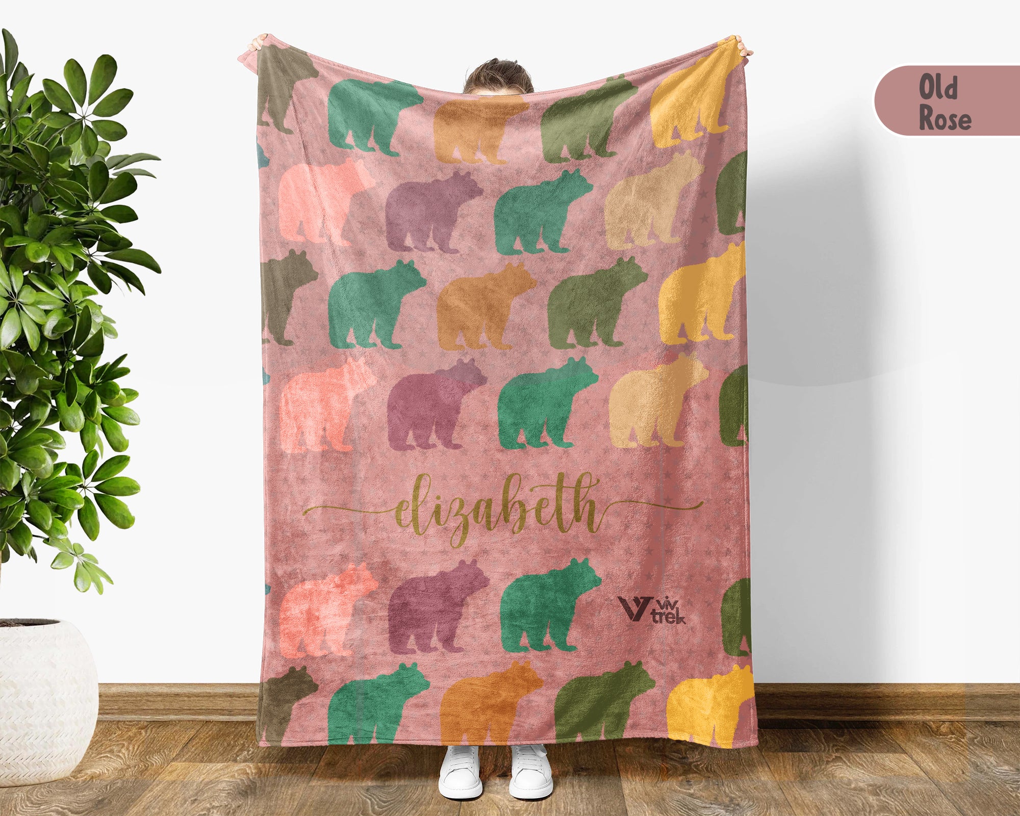 Personalized Bear Blanket Custom Name Wildlife Throw Retro Animal Graphic Cozy Rustic Home Decor Unique Nature Inspired Gift