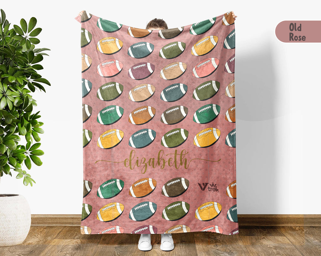 Custom Retro Football Blanket, Personalized Sports Throw for Athlete Fans Game Room Decor and Cozy Gift Ideas