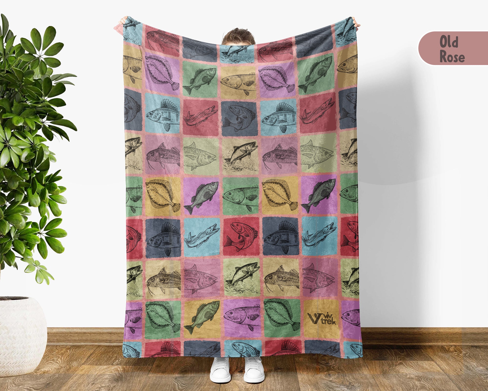 Vintage Fishing Lover Blanket for Anglers, Cozy Fish Throw Gift for Fisherman Dad and Rustic Lake Cabin Decor