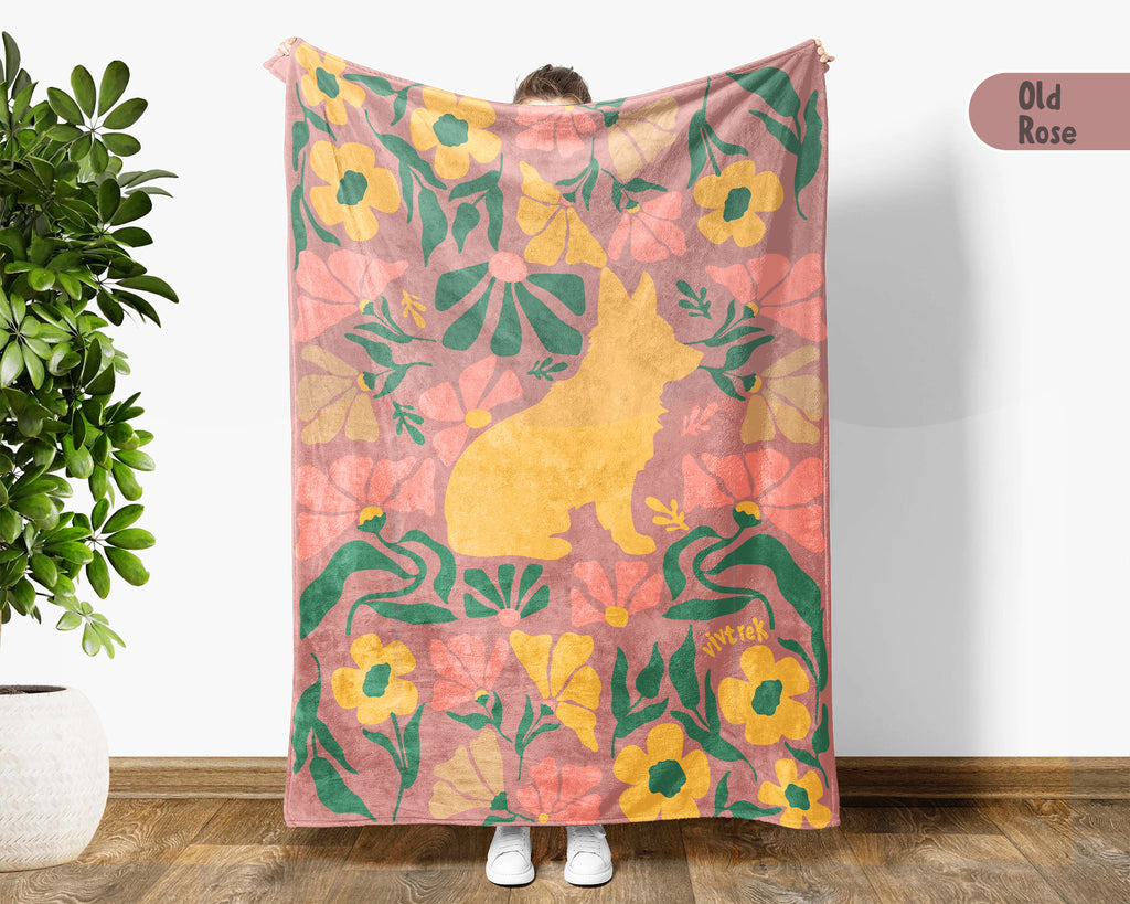Floral Corgi Blanket – Cozy Cute Dog Lover Throw Gift