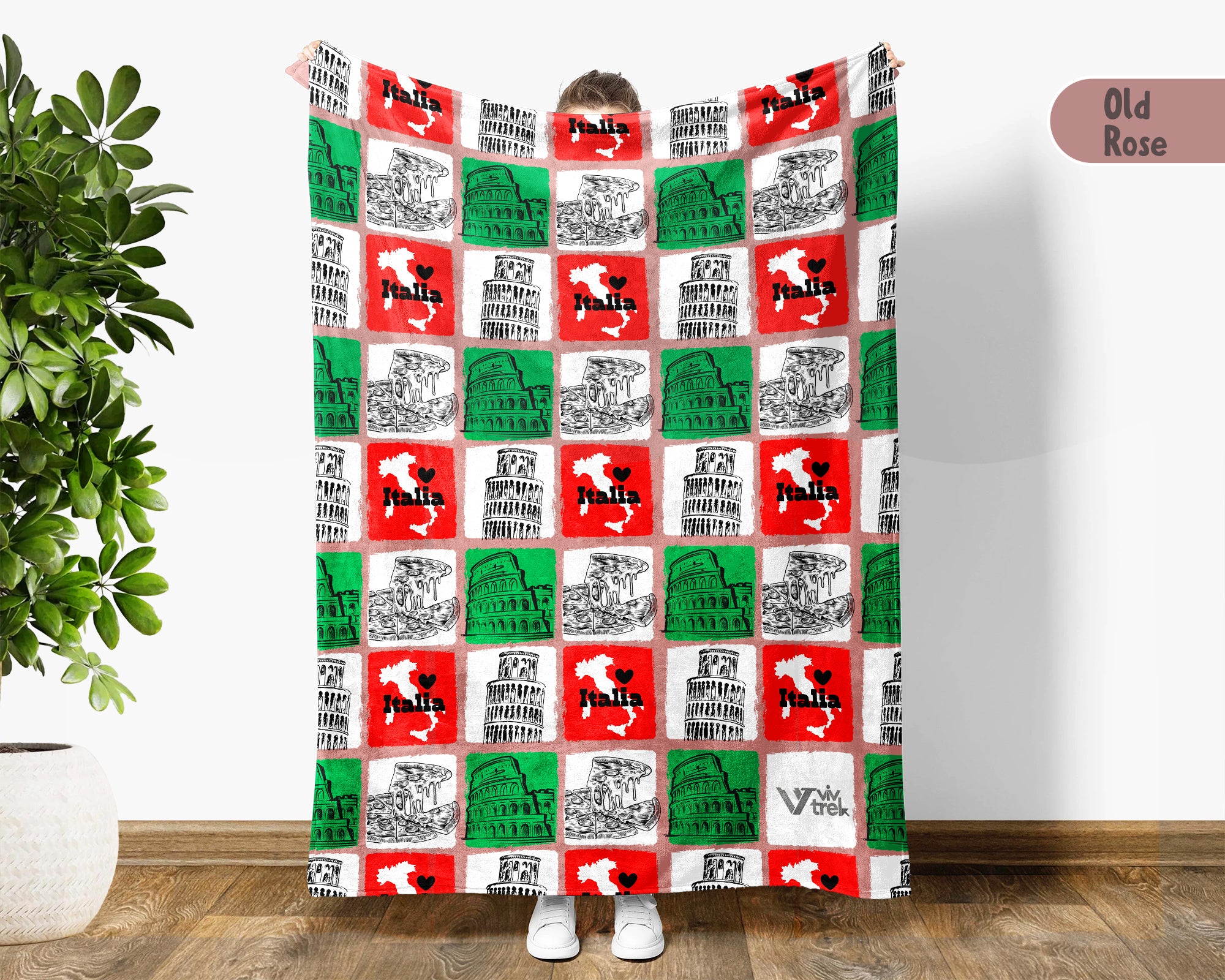 Retro Italy Blanket Throw with Italia Flag Design, Cozy Rome Venice Inspired Decor, Mediterranean Travel Lover Gift Blanket
