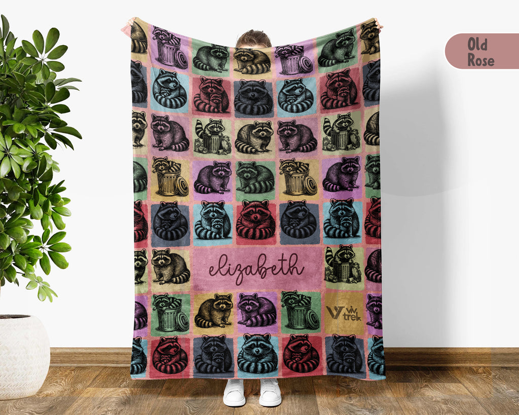 Personalized Raccoon Blanket Funny Animal Lover Throw Soft Wildlife Decor Unique Custom Name Gift for Home