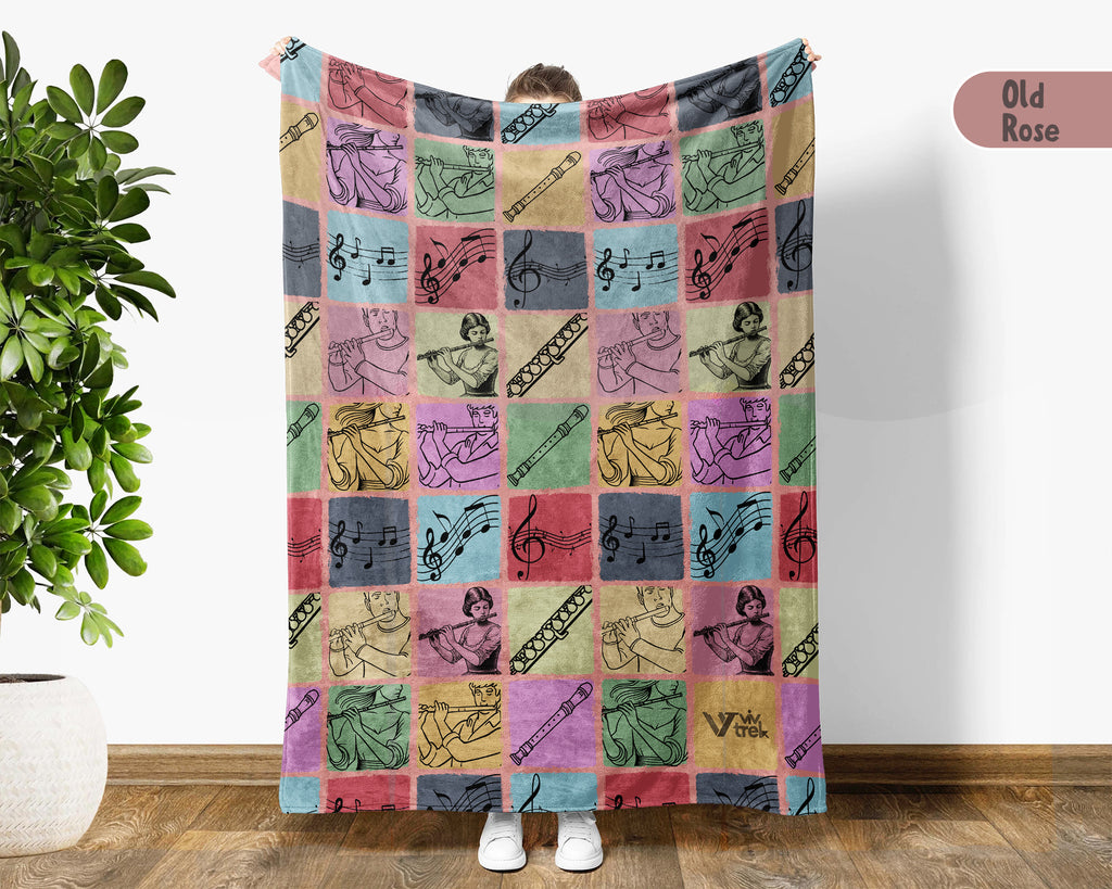 Vintage Flute Lover Blanket – Cozy Musician Gift Throw