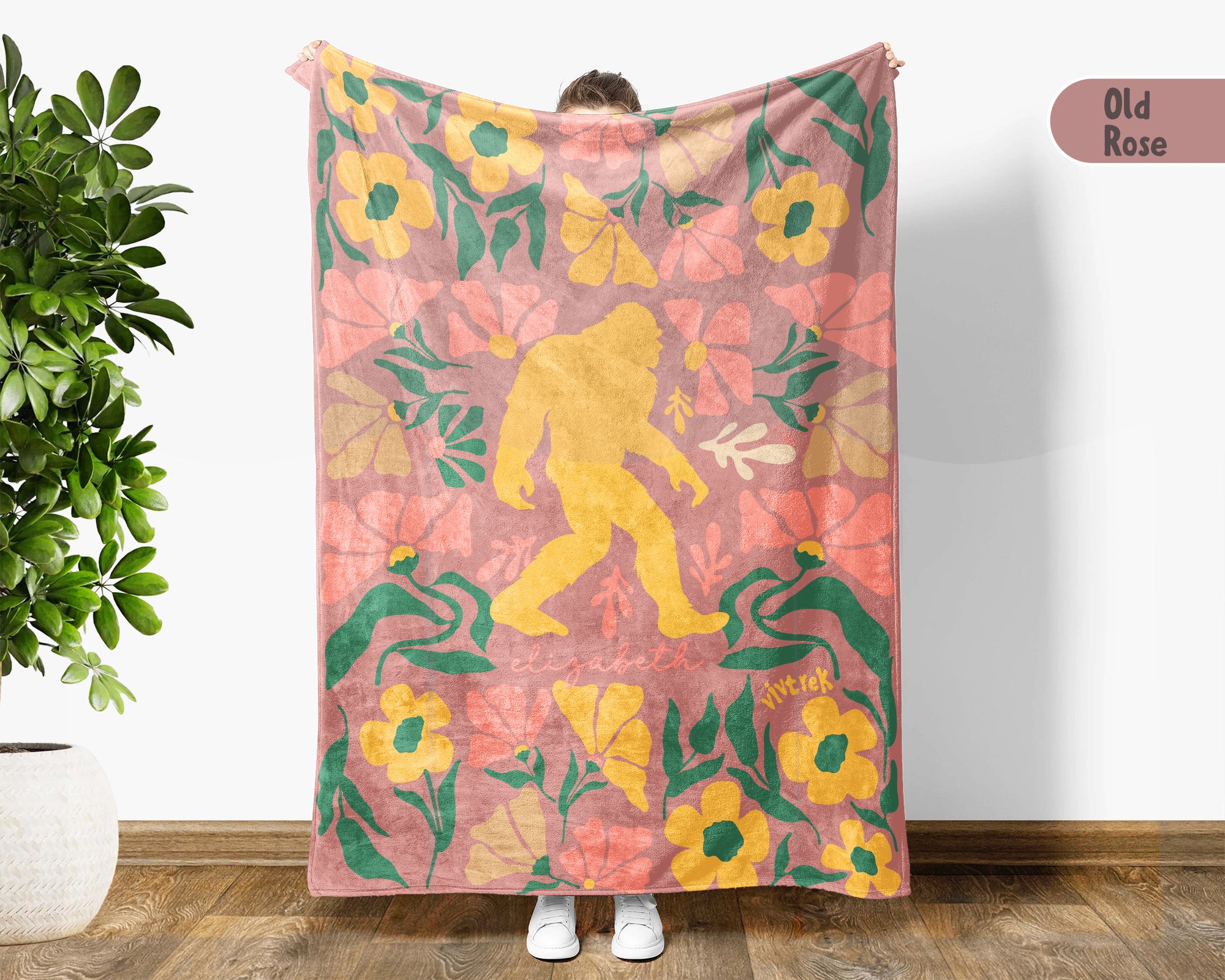 Custom Name Floral Bigfoot Blanket, Cozy Sasquatch Throw Gift for Fans