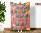 Custom Name Retro Bull Blanket, Personalized Rustic Ranch Throw for Cow Farm Wildlife Lover Home Decor and Gifts