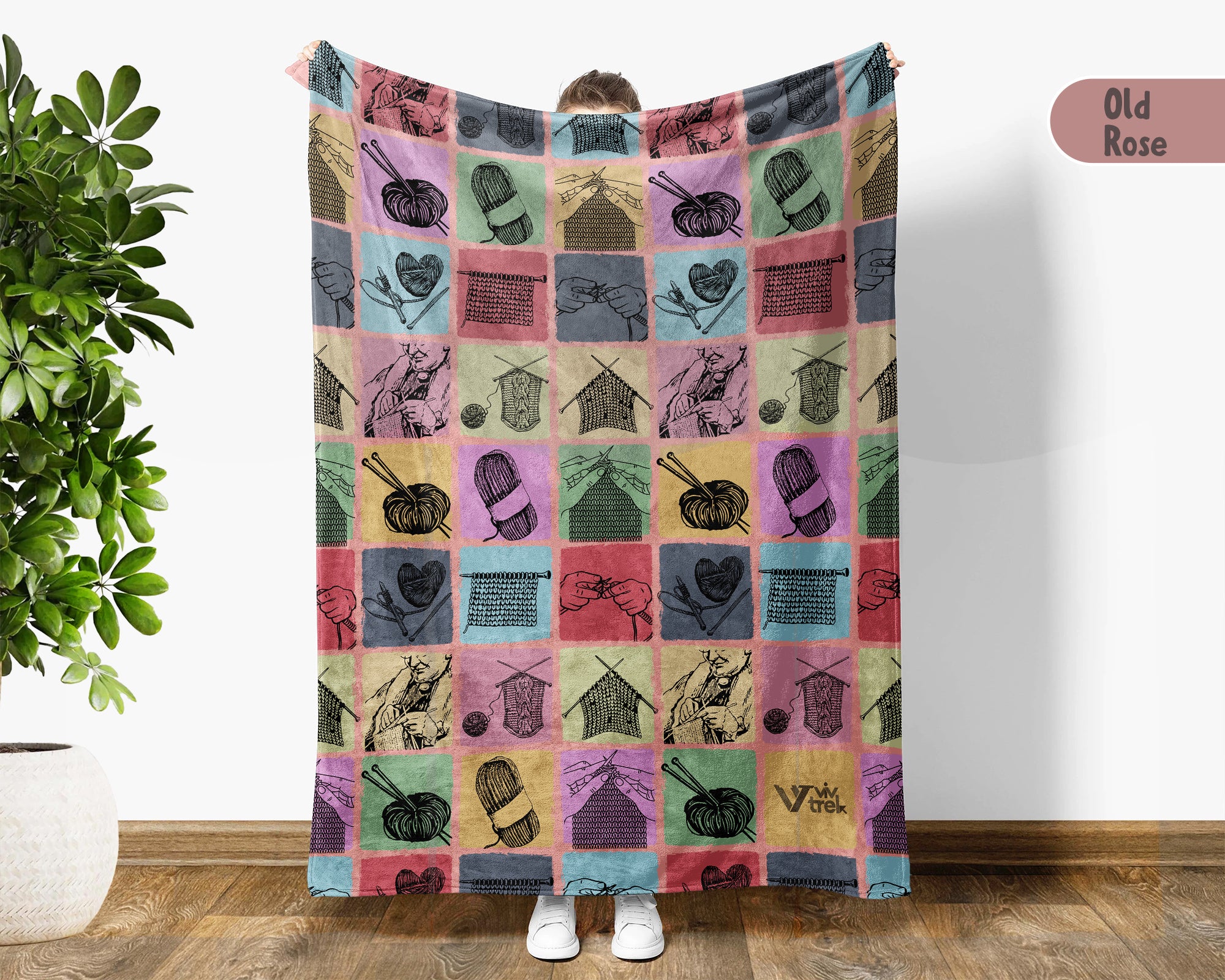 Vintage Knitting Lover Blanket, Cozy Yarn Crochet Throw for Craft Fans, Retro Needlework Inspired Home Decor Gift