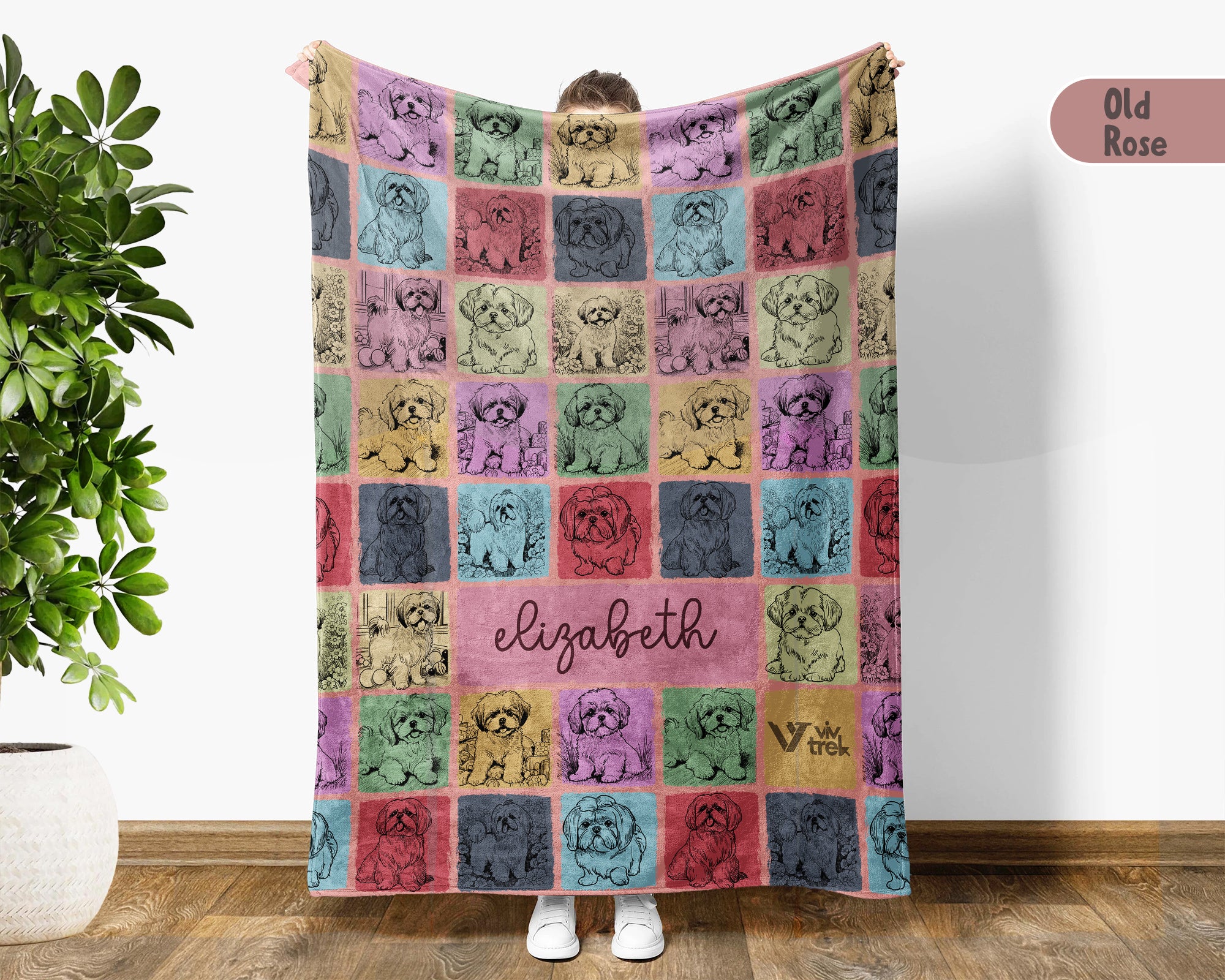Custom Name Shih Tzu Dog Blanket Personalized Retro Puppy Lover Throw Vintage Cozy Pet Gift Dog Breed Blanket for Home Decor