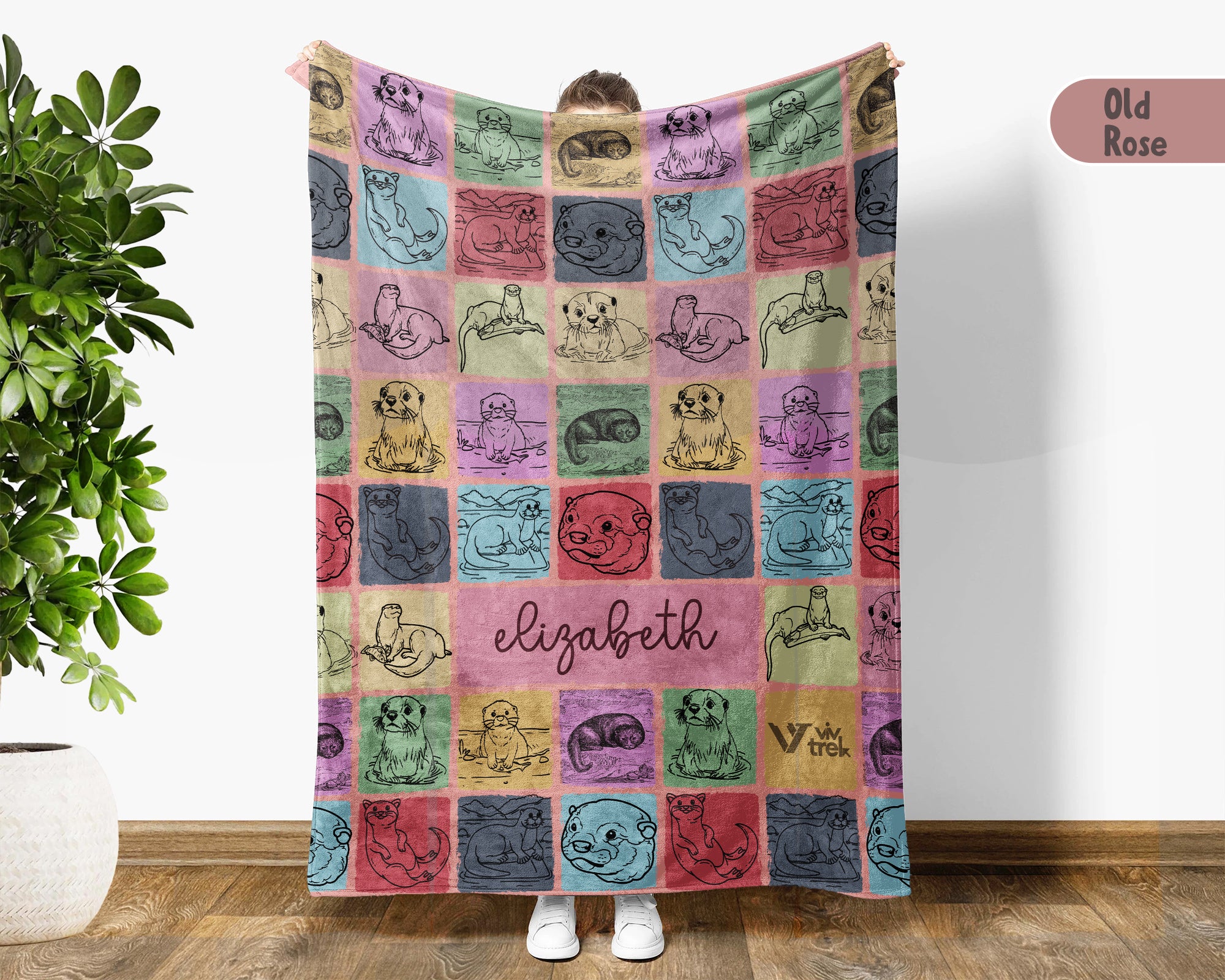 Personalized Name Otter Blanket, Vintage Sea Life Throw for Animal Lovers