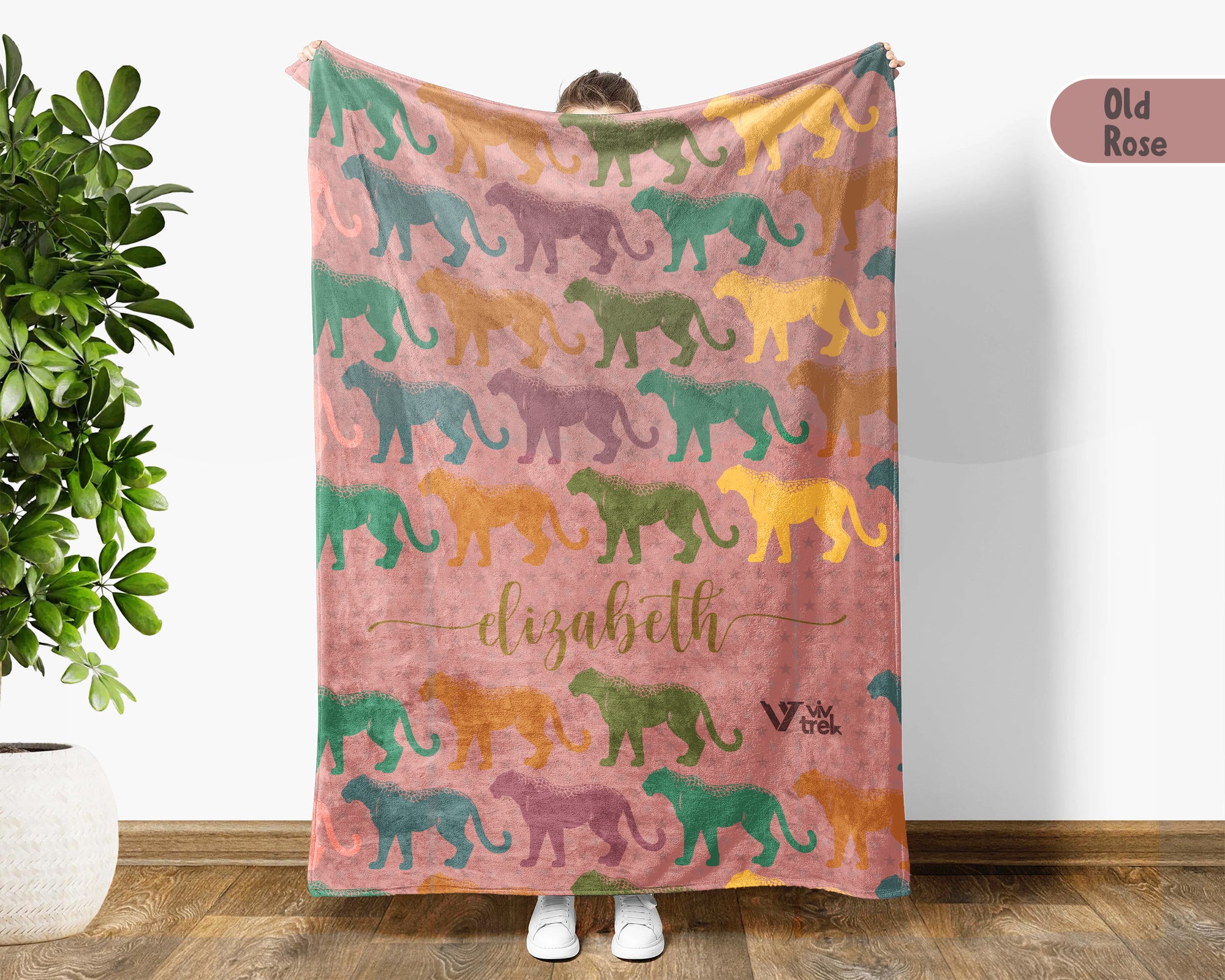 Personalized Leopard Blanket with Custom Name Vintage Big Cat Throw Cozy Animal Print Gift Wildlife Lover Home Decor