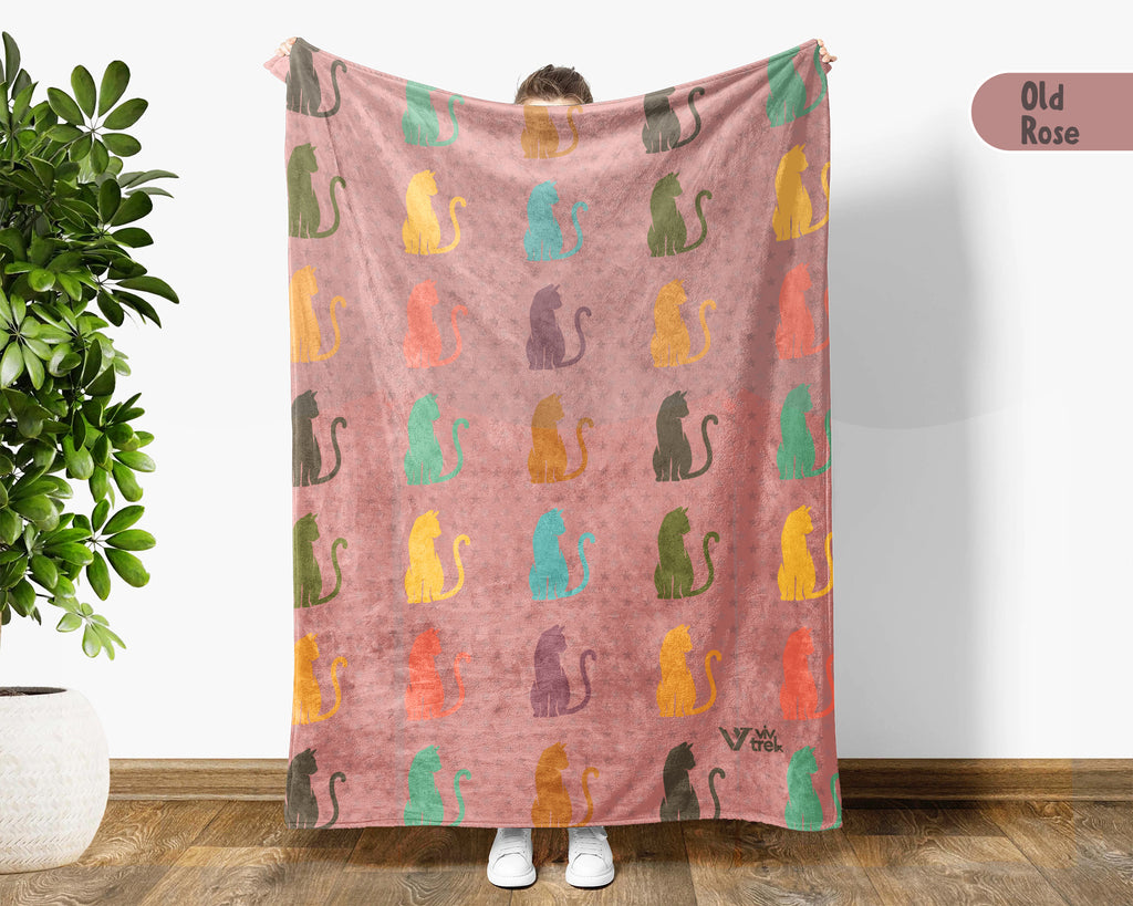 Retro Cat Lover Blanket Cute Kitty Throw Cozy Pet Gift Soft Cat Decor Unique Feline Home Accent for Animal Lovers