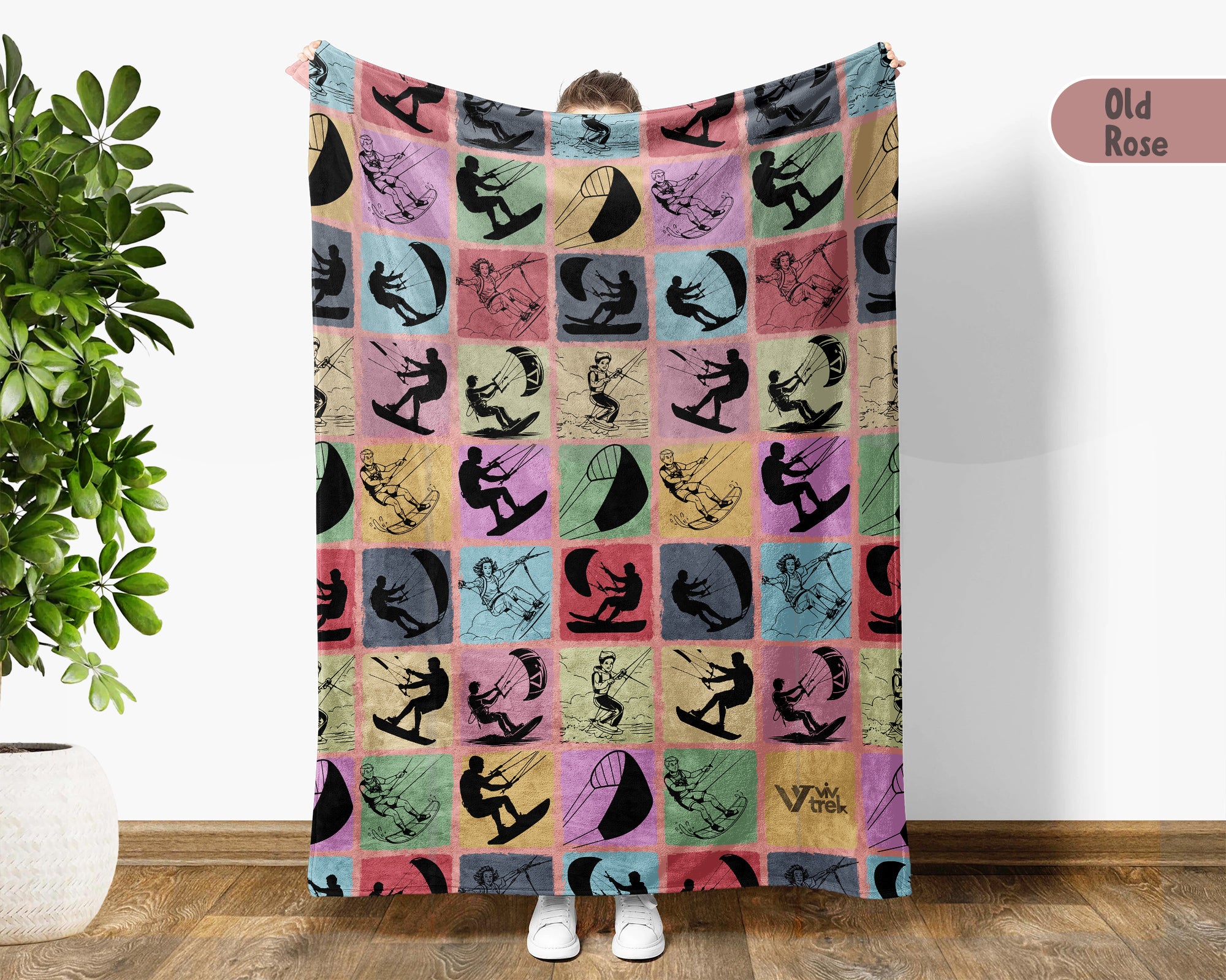 Vintage Kite Surfing Blanket Coastal Ocean Throw Retro Kiteboarder Gift Cozy Beach Lover Decor Nautical Wind Sport Home Accent