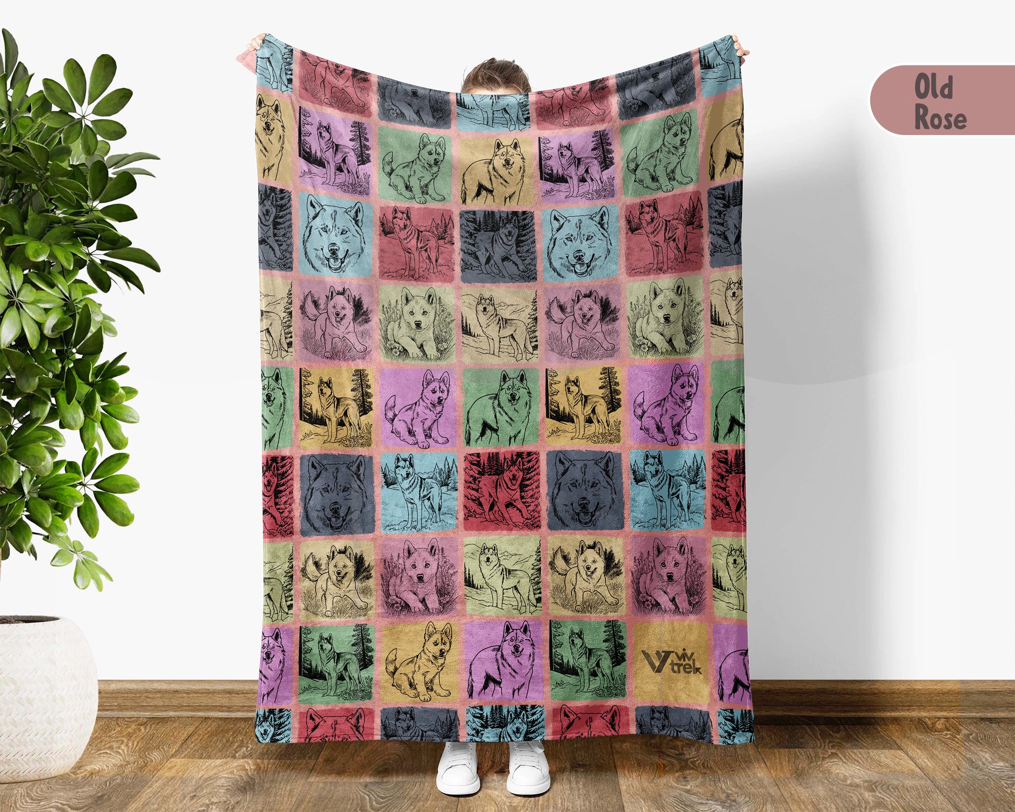 Retro Siberian Husky Blanket – Cozy Dog Lover Throw for Home